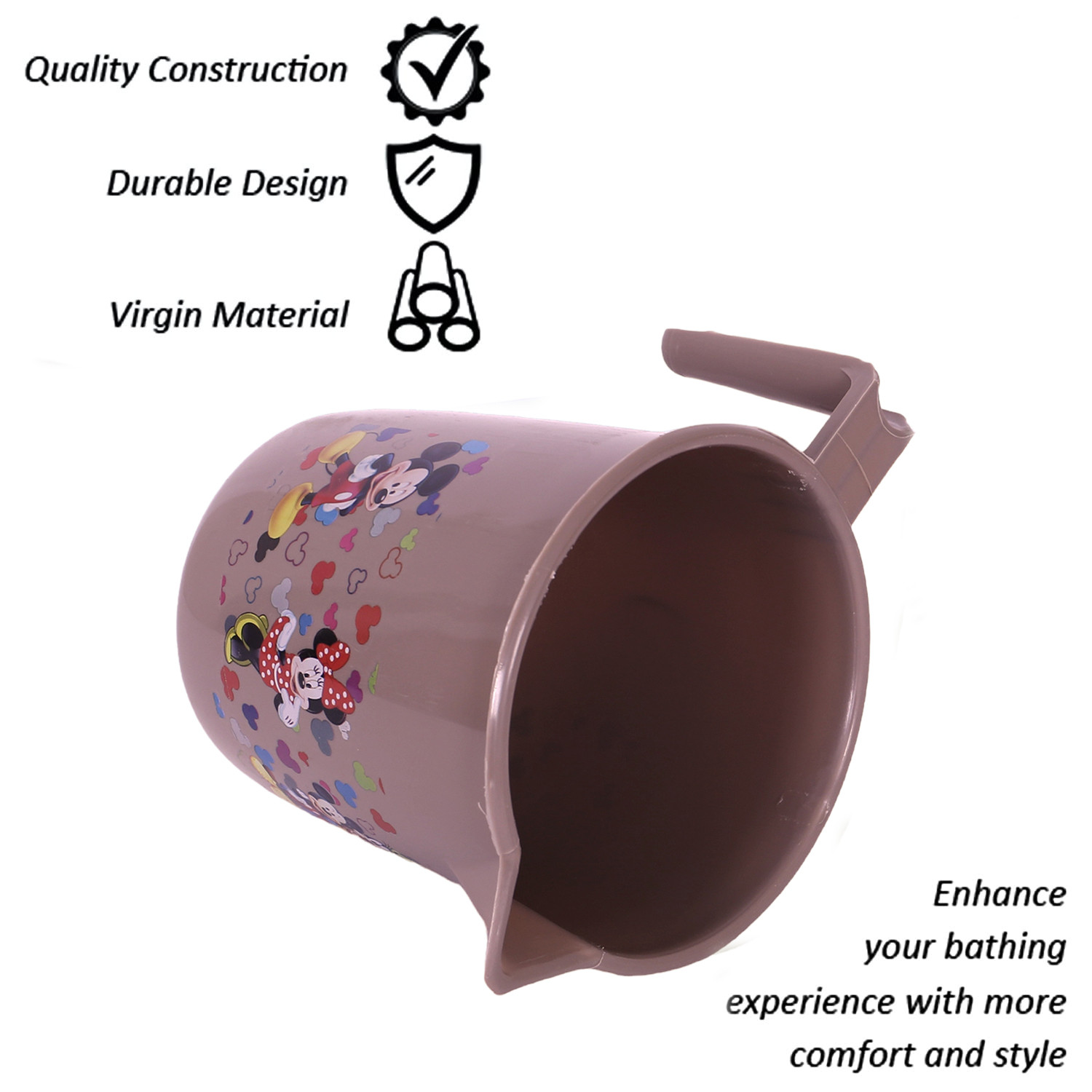 Kuber Industries Disney Team Bathroom Mug | Plastic Bath Mug for Bathroom | Mug for Bathroom | Mug for Toilet | Washroom Jug | 111 Bath Mug | 1 LTR |Brown