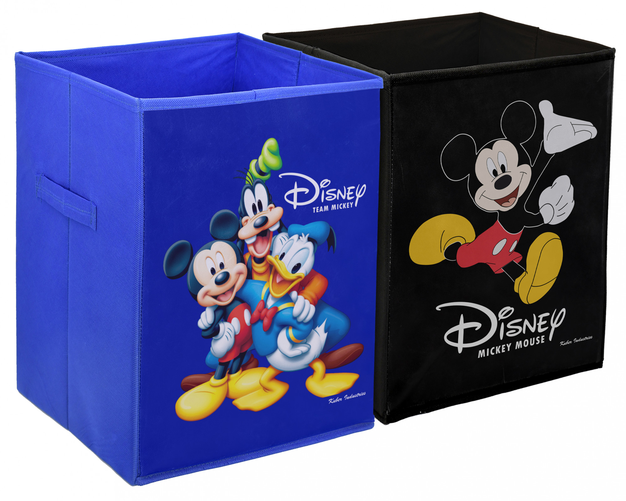 Kuber Industries Disney Team Mickey Mouse Print Non Woven Fabric Foldable Laundry Basket , Toy Storage Basket, Cloth Storage Basket With Handles (Set Of 2, Black With Royal Blue)-KUBMART1204