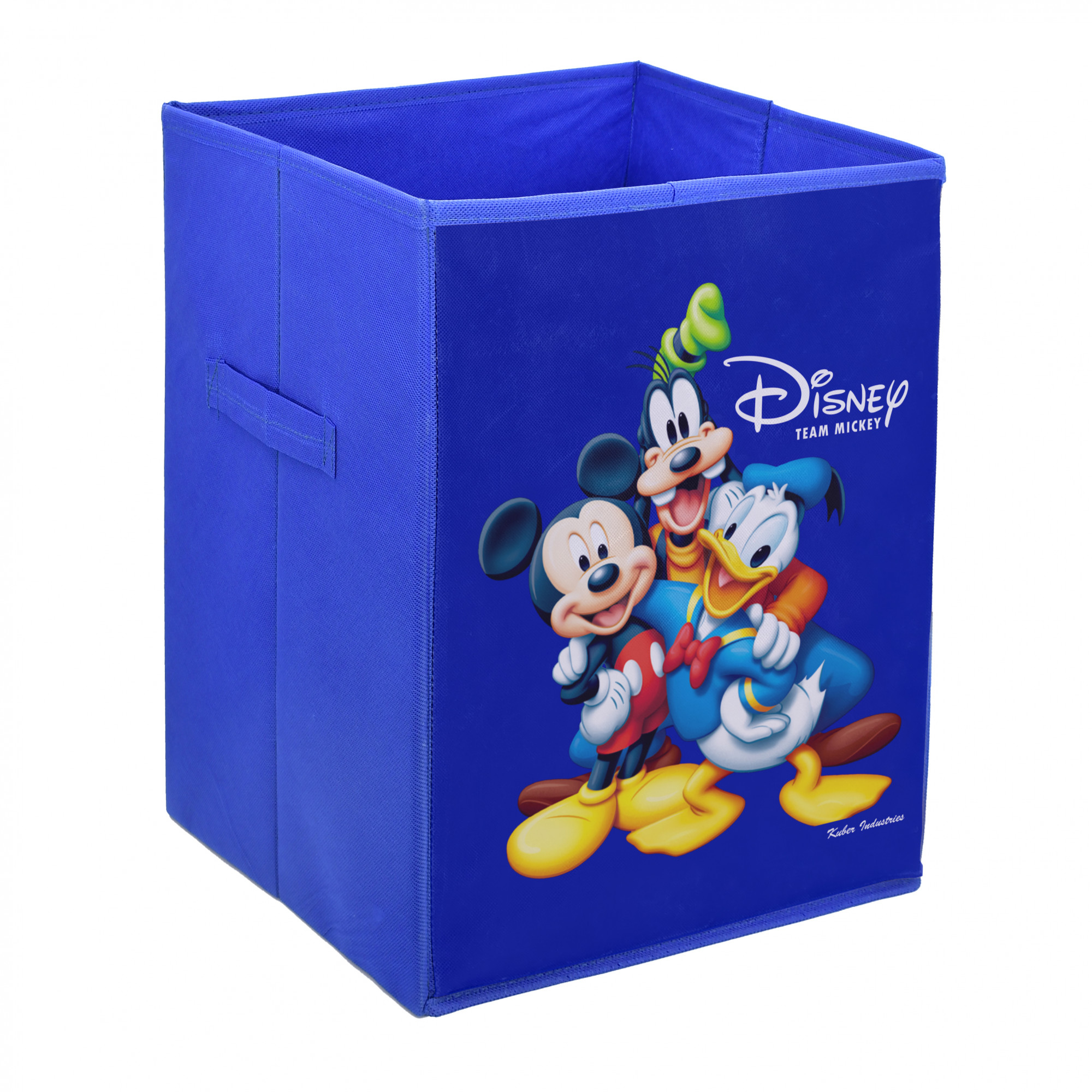 Kuber Industries Disney Team Mickey Mouse Print Non Woven Fabric Foldable Laundry Basket , Toy Storage Basket, Cloth Storage Basket With Handles (Set Of 2, Black With Royal Blue)-KUBMART1204