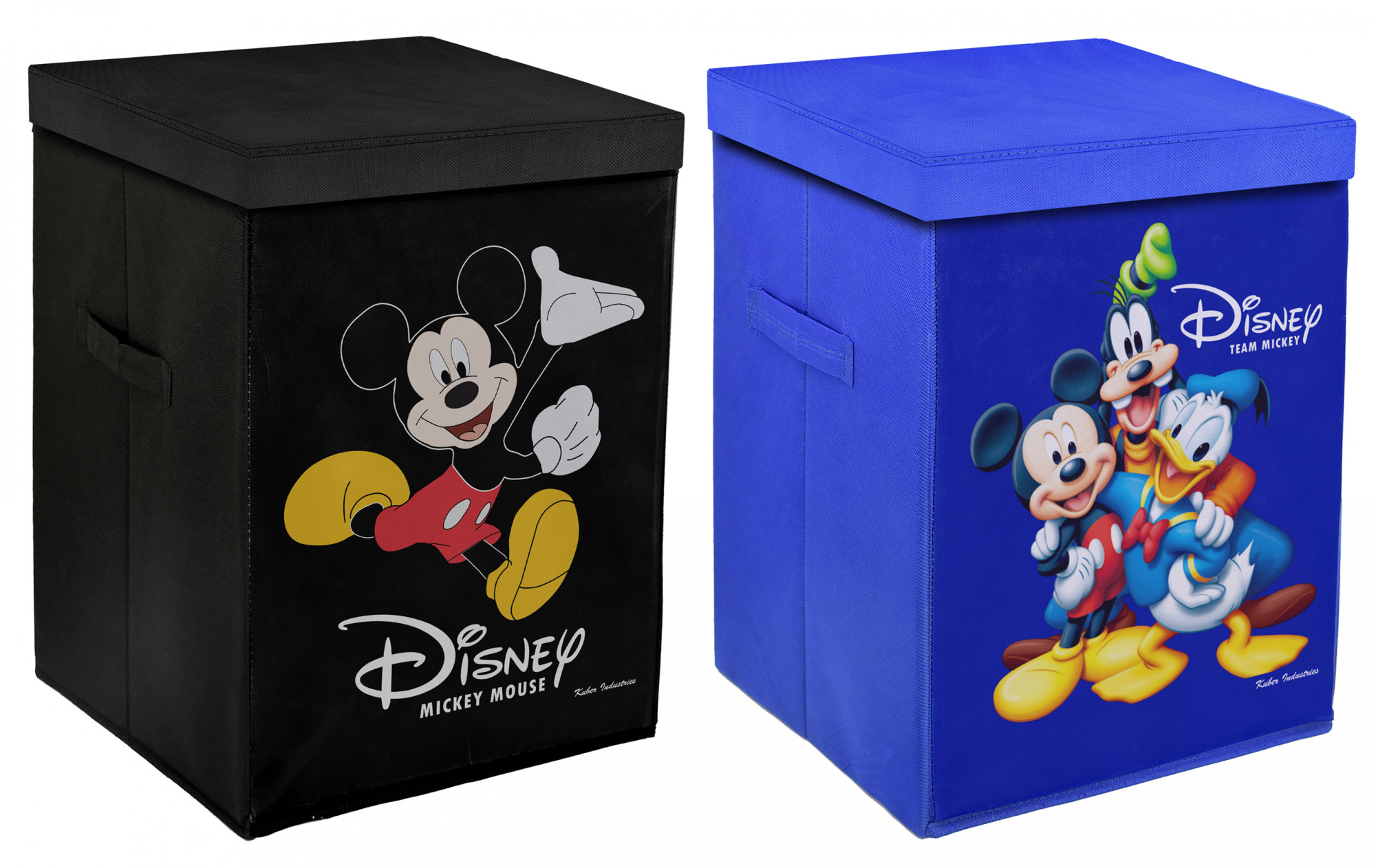 Kuber Industries Disney Team Mickey Mouse Print Non Woven Fabric Foldable Laundry Basket , Toy Storage Basket, Cloth Storage Basket with Lid & Handles (Set Of 2, Black & Royal Blue)-KUBMART1222