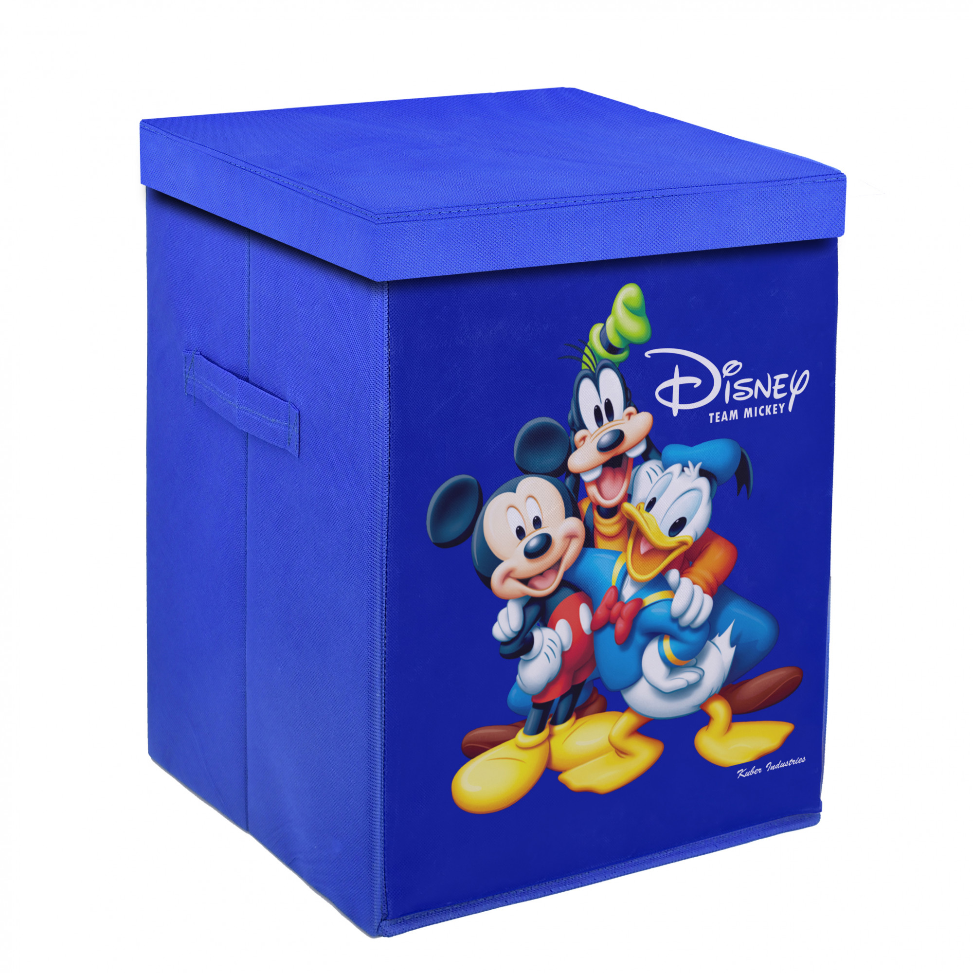 Kuber Industries Disney Team Mickey Mouse Print Non Woven Fabric Foldable Laundry Basket , Toy Storage Basket, Cloth Storage Basket with Lid & Handles (Set Of 2, Black & Royal Blue)-KUBMART1222