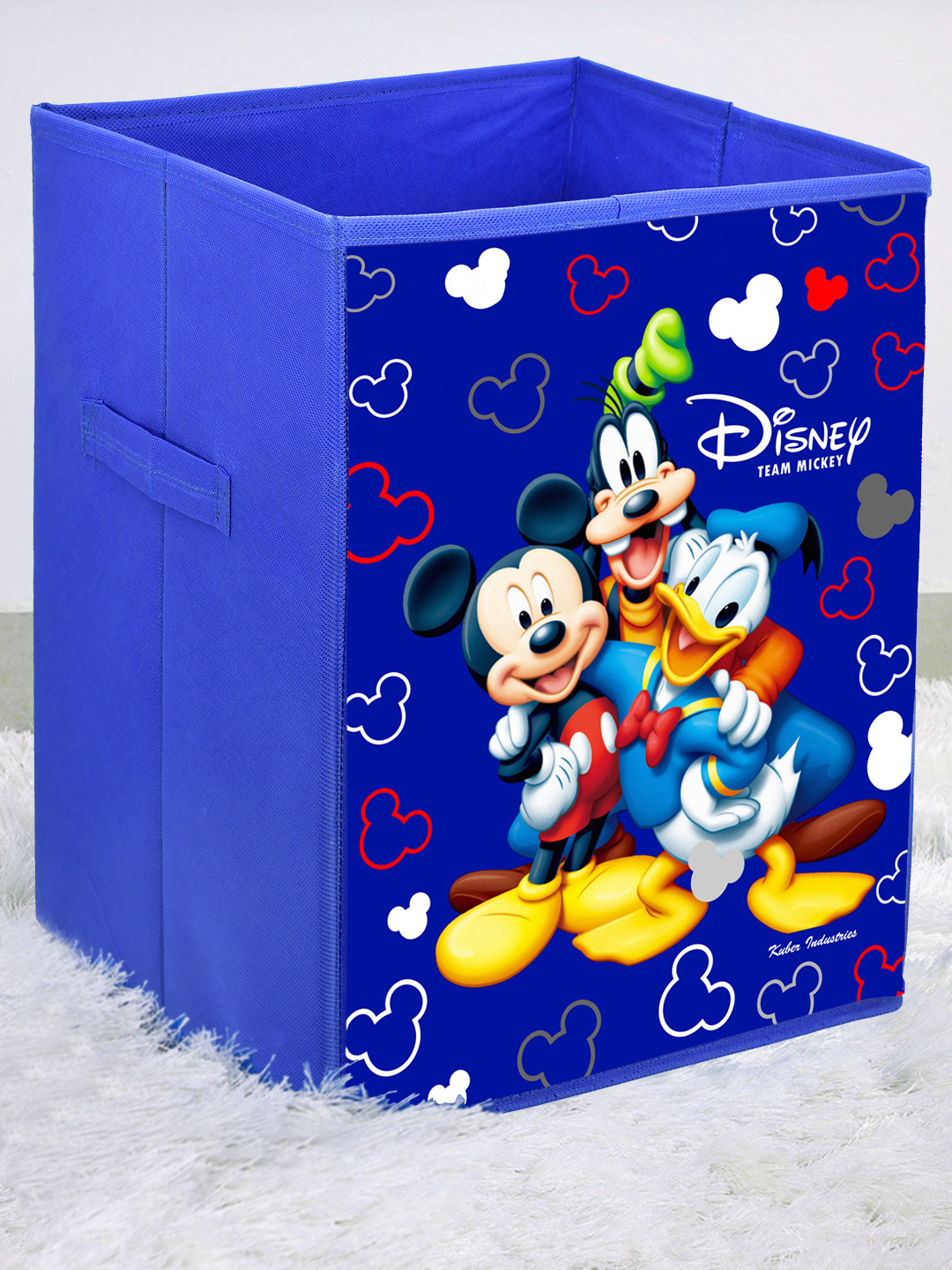 Kuber Industries Disney Team Mickey Mouse Print Non Woven Fabric Foldable Laundry Organiser With Handles (Set Of 2, Black & Royal Blue)-KUBMART3452