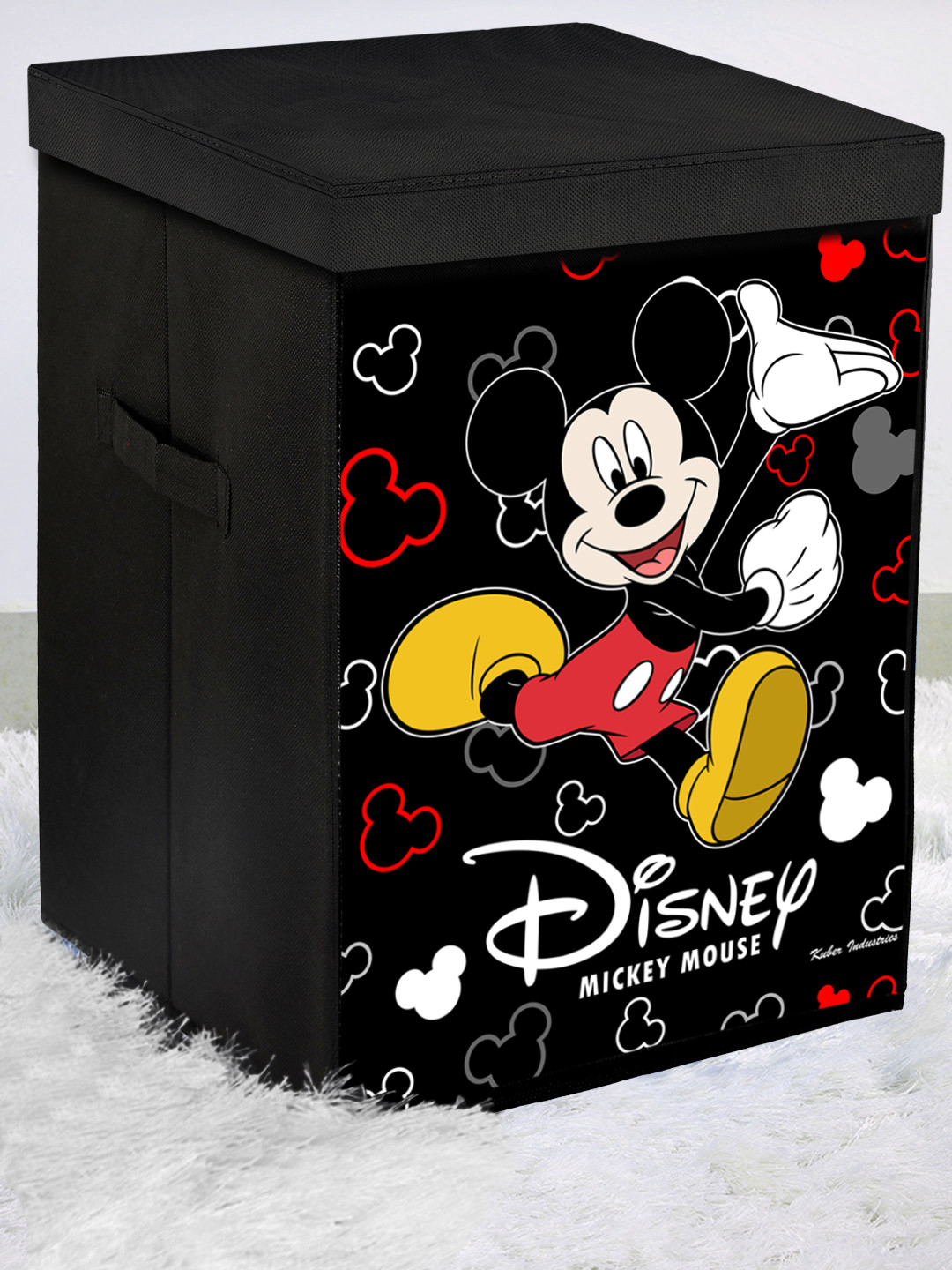 Kuber Industries Disney Team Mickey Mouse Print Non Woven Fabric Foldable Laundry Organiser with Lid & Handles (Set Of 2, Black & Royal Blue)-KUBMART3462