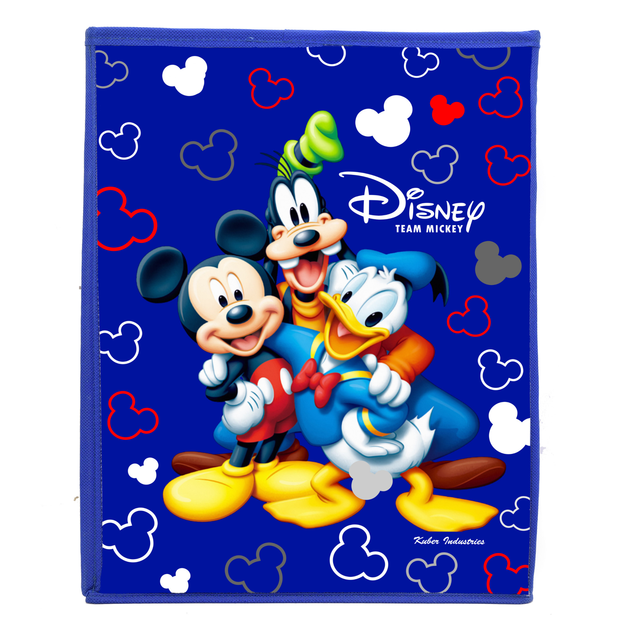 Kuber Industries Disney Team Mickey Mouse Print Non Woven Fabric Foldable Laundry Organiser with Lid & Handles (Set Of 2, Black & Royal Blue)-KUBMART3462