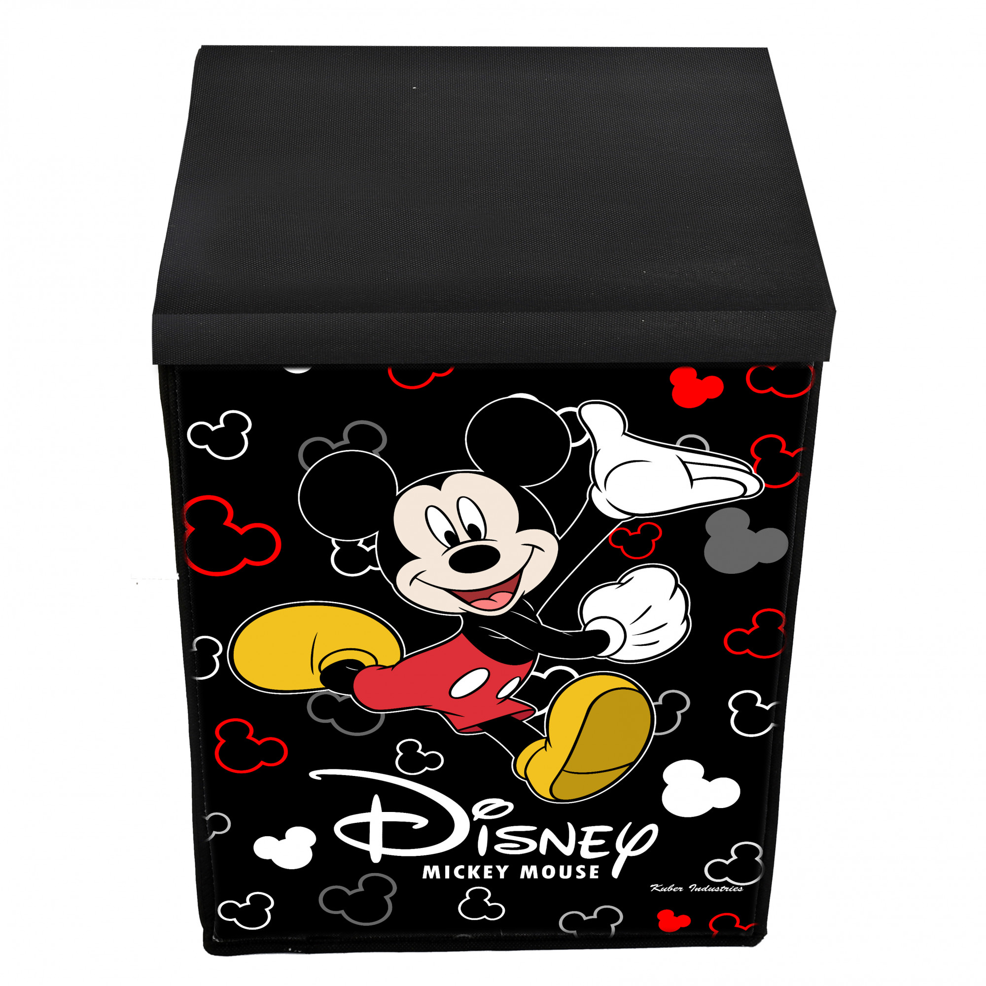 Kuber Industries Disney Team Mickey Mouse Print Non Woven Fabric Foldable Laundry Organiser with Lid & Handles (Set Of 2, Black & Royal Blue)-KUBMART3462