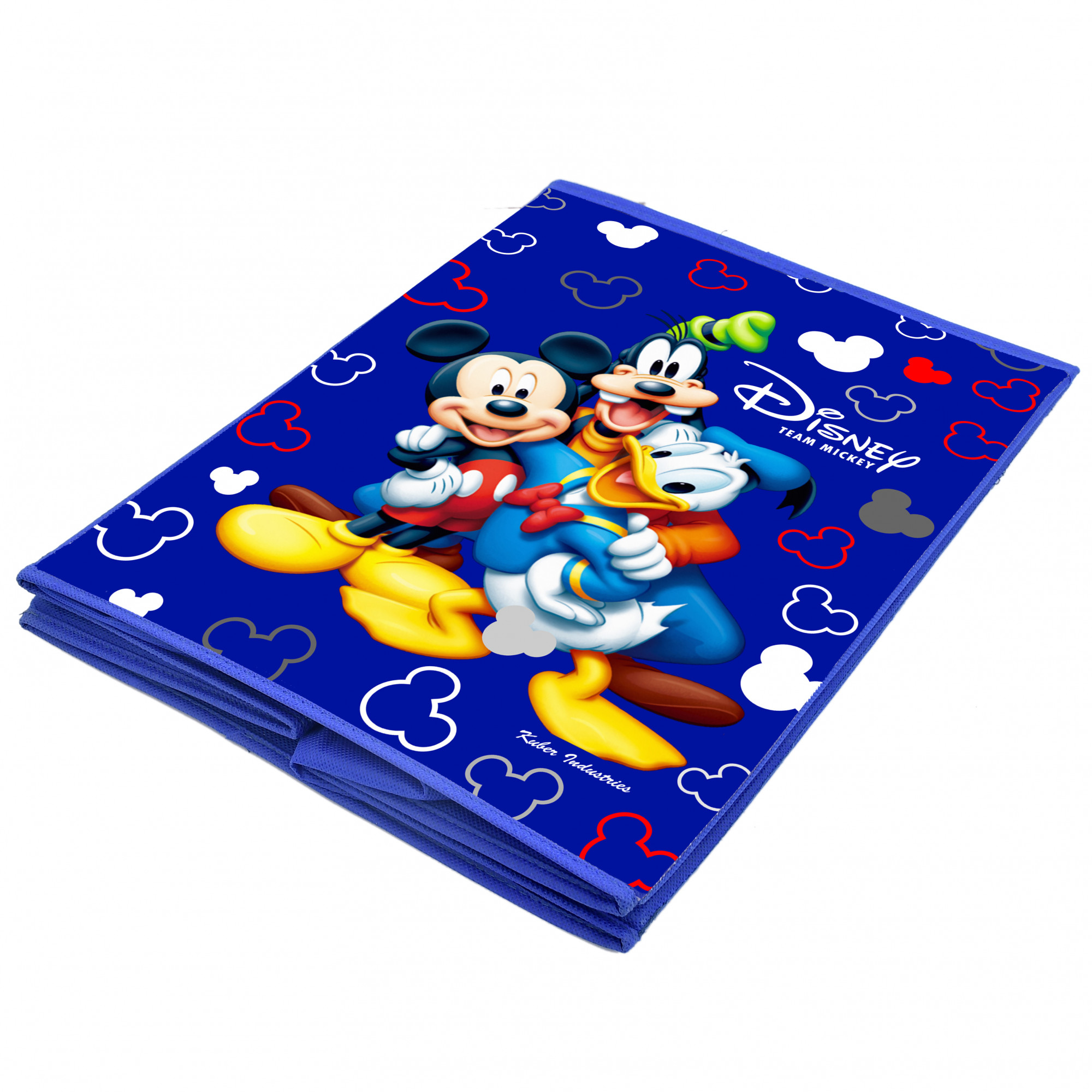 Kuber Industries Disney Team Mickey Mouse Print Non Woven Fabric Foldable Laundry Organiser with Lid & Handles (Set Of 2, Black & Royal Blue)-KUBMART3462