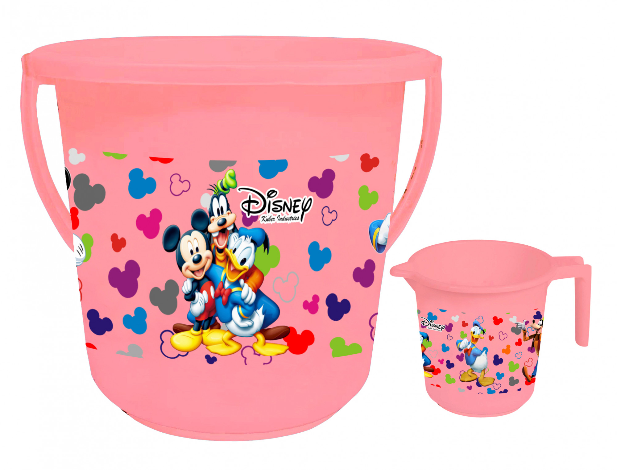 Kuber Industries Disney Team Mickey Print  Unbreakable Virgin Plastic Bathroom Bucket With Mug Set- Pink, (16 LTR Bucket &  500 ML Mug) -HS_35_KUBMART17481