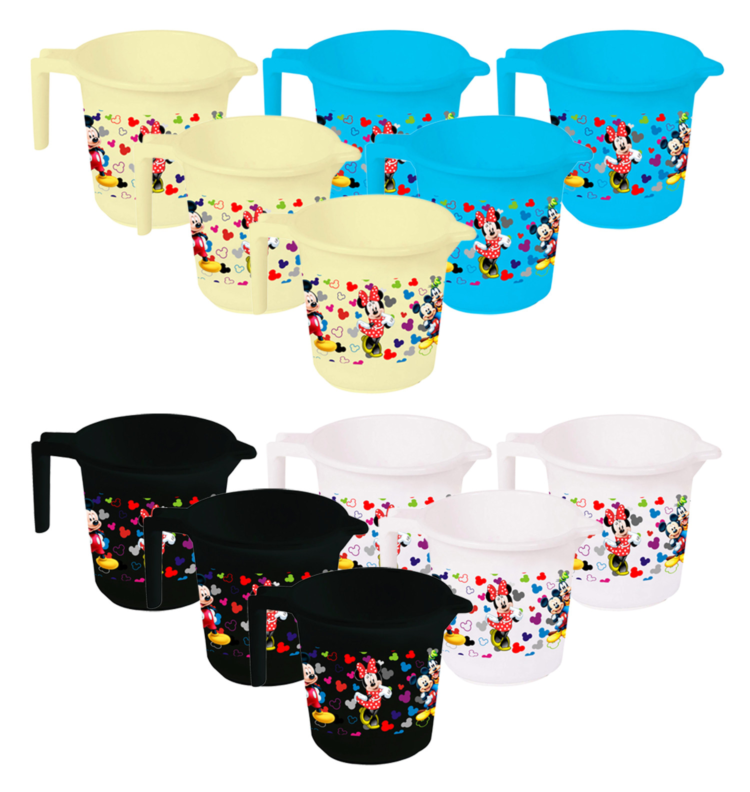Kuber Industries Disney Team Mickey Print 12 Pieces Unbreakable Strong Plastic Bathroom Mug,500 ML (Cream & Blue & Black & White) -HS_35_KUBMART17251