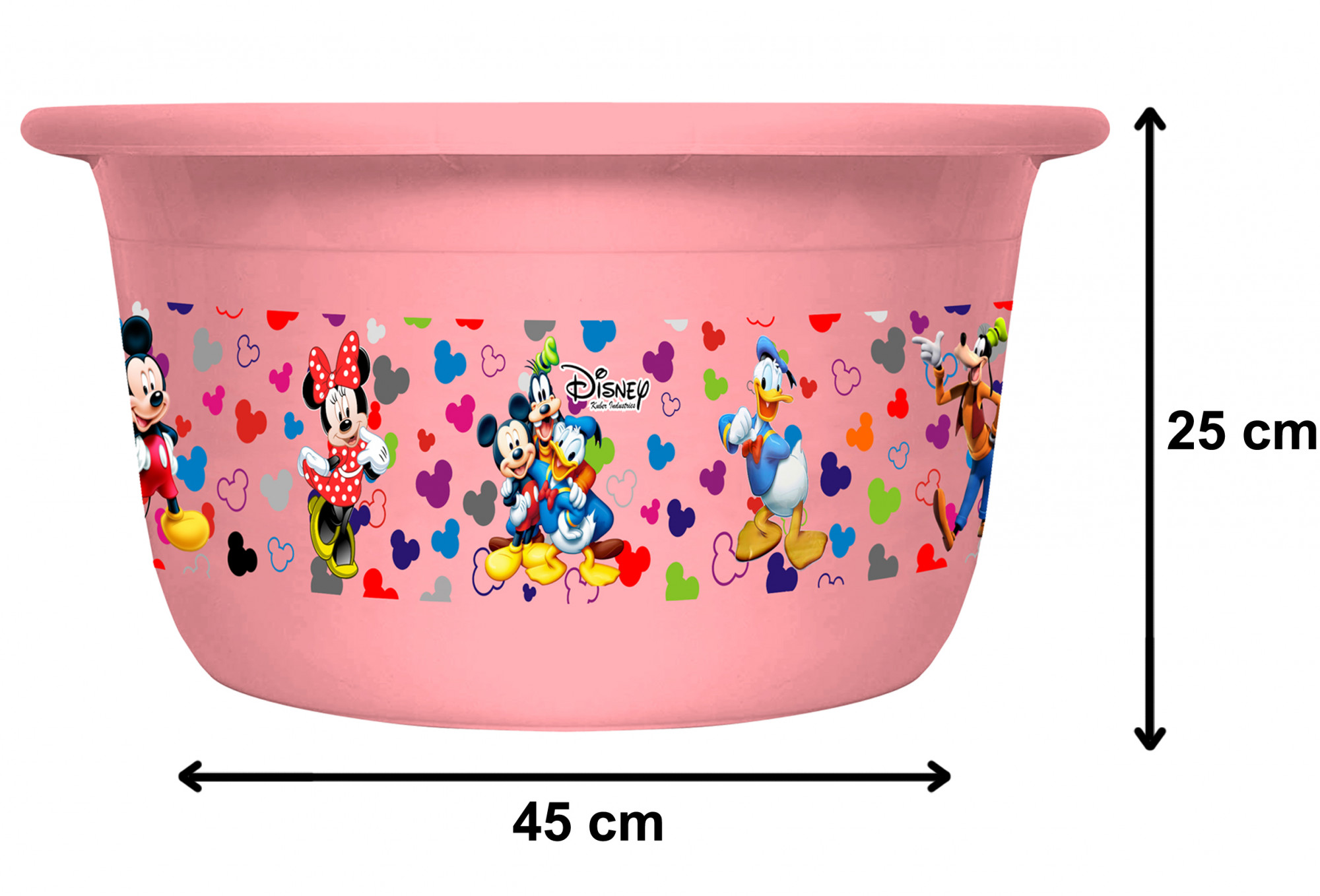 Kuber Industries Disney Team Mickey Print 2 Pieces Unbreakable Plastic Multipurpose Bath Tub/Washing Tub 25 Ltr (Pink & Cream) -HS_35_KUBMART17461