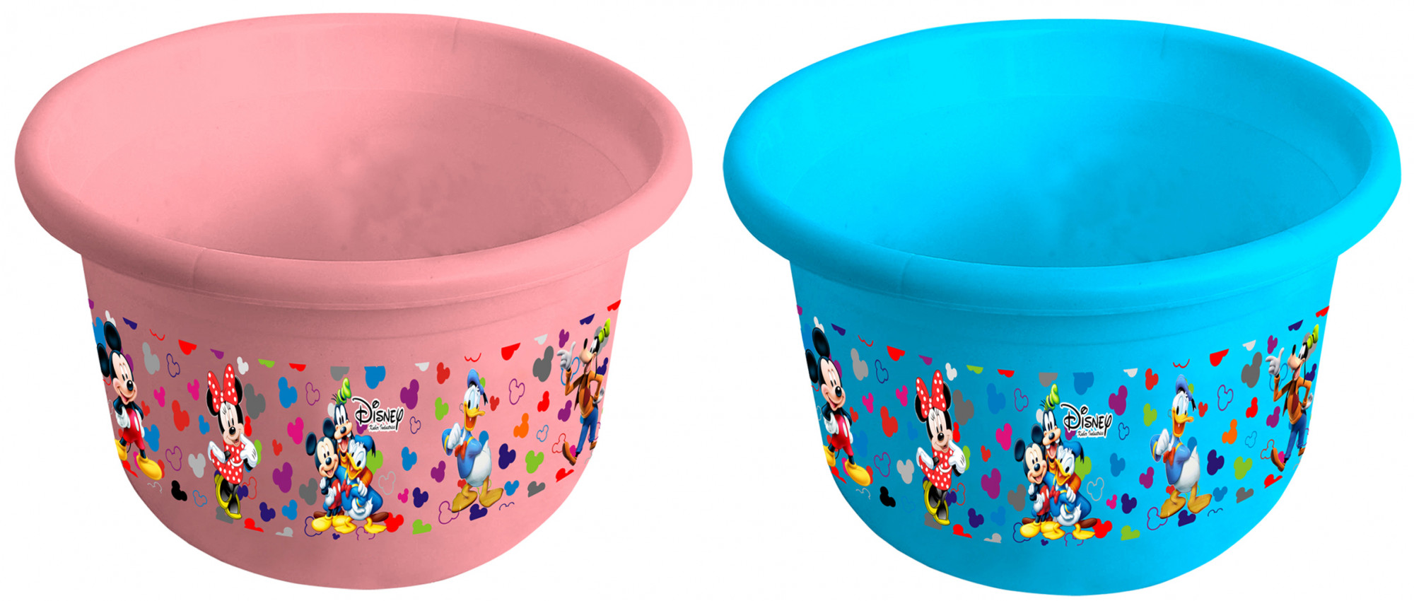 Kuber Industries Disney Team Mickey Print 2 Pieces Unbreakable Plastic Multipurpose Bath Tub/Washing Tub 25 Ltr (Pink & Blue) -HS_35_KUBMART17463