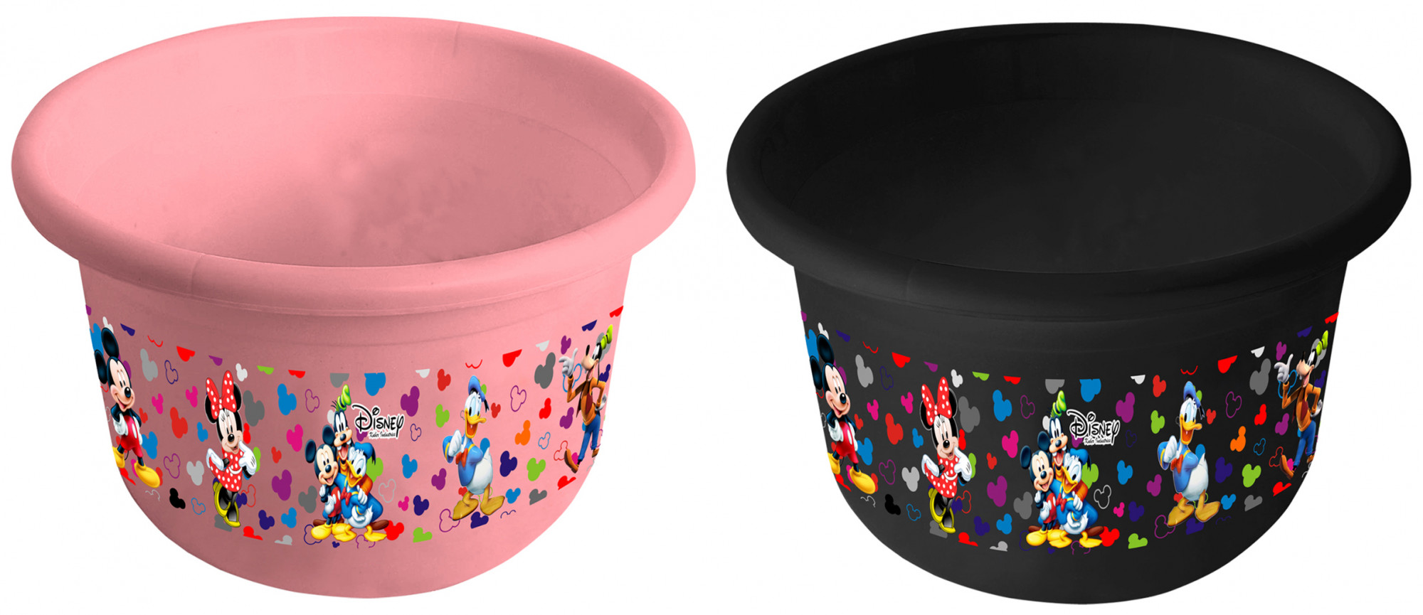 Kuber Industries Disney Team Mickey Print 2 Pieces Unbreakable Plastic Multipurpose Bath Tub/Washing Tub 25 Ltr (Pink & Black) -HS_35_KUBMART17465