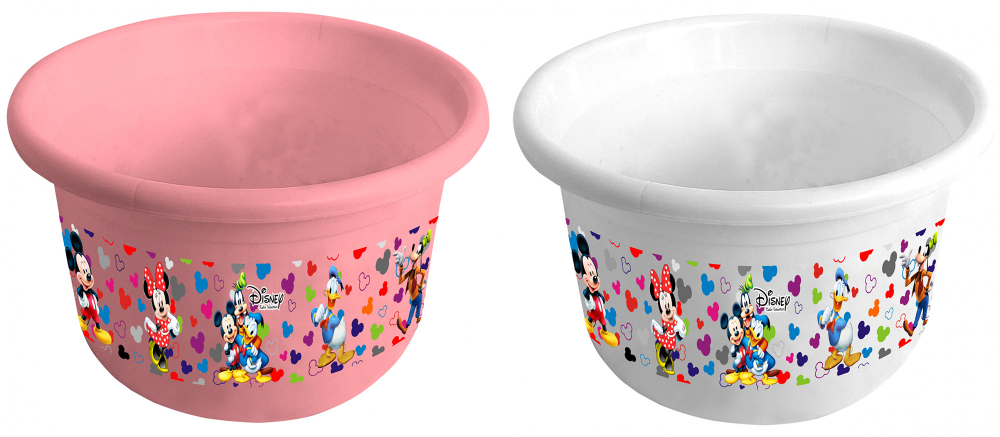 Kuber Industries Disney Team Mickey Print 2 Pieces Unbreakable Plastic Multipurpose Bath Tub/Washing Tub 25 Ltr (Pink & White) -HS_35_KUBMART17467