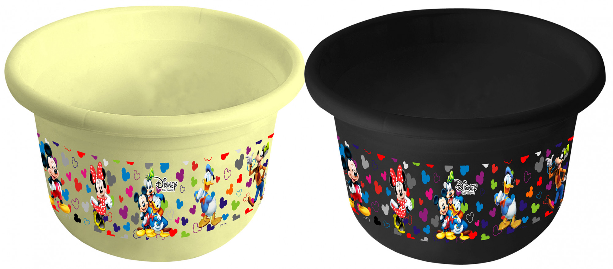 Kuber Industries Disney Team Mickey Print 2 Pieces Unbreakable Plastic Multipurpose Bath Tub/Washing Tub 25 Ltr (Cream & Black) -HS_35_KUBMART17471