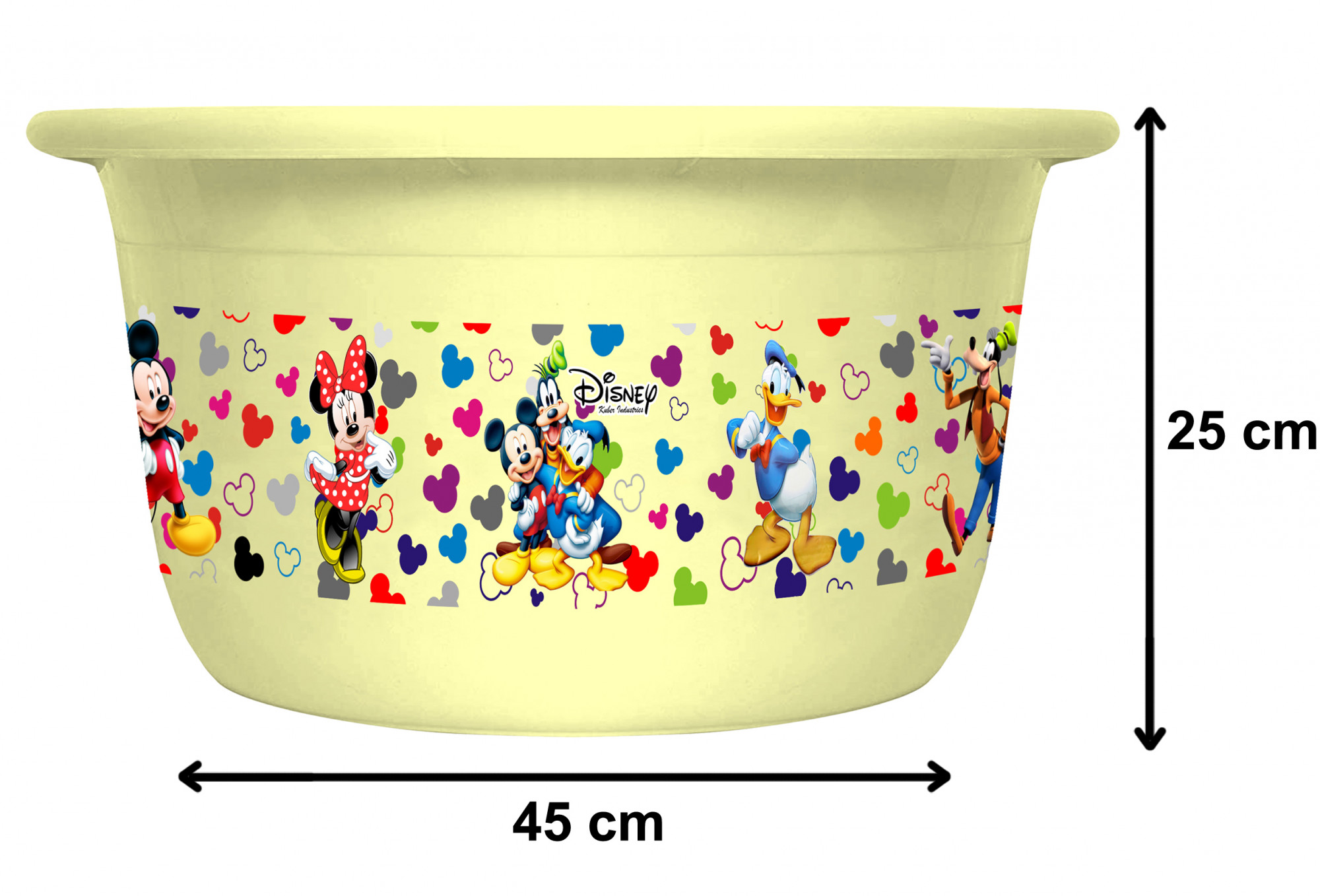 Kuber Industries Disney Team Mickey Print 2 Pieces Unbreakable Plastic Multipurpose Bath Tub/Washing Tub 25 Ltr (Cream & Black) -HS_35_KUBMART17471