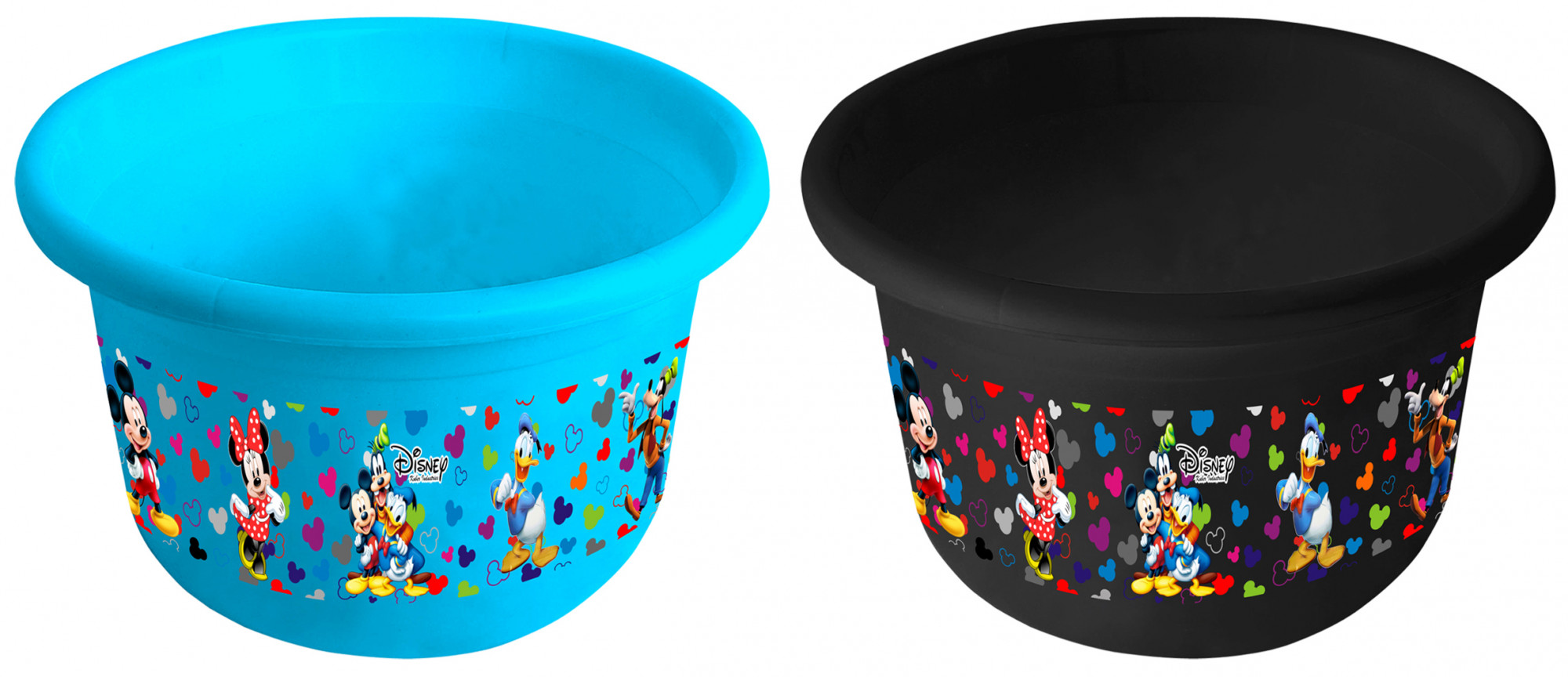 Kuber Industries Disney Team Mickey Print 2 Pieces Unbreakable Plastic Multipurpose Bath Tub/Washing Tub 25 Ltr (Blue & Black) -HS_35_KUBMART17475