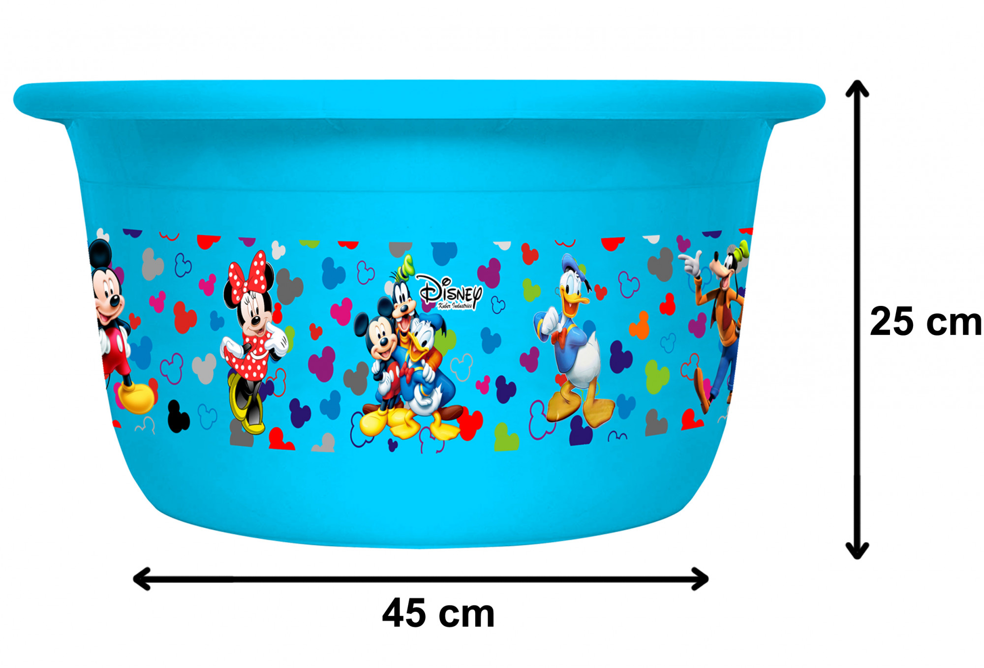 Kuber Industries Disney Team Mickey Print 2 Pieces Unbreakable Plastic Multipurpose Bath Tub/Washing Tub 25 Ltr (Blue & Black) -HS_35_KUBMART17475