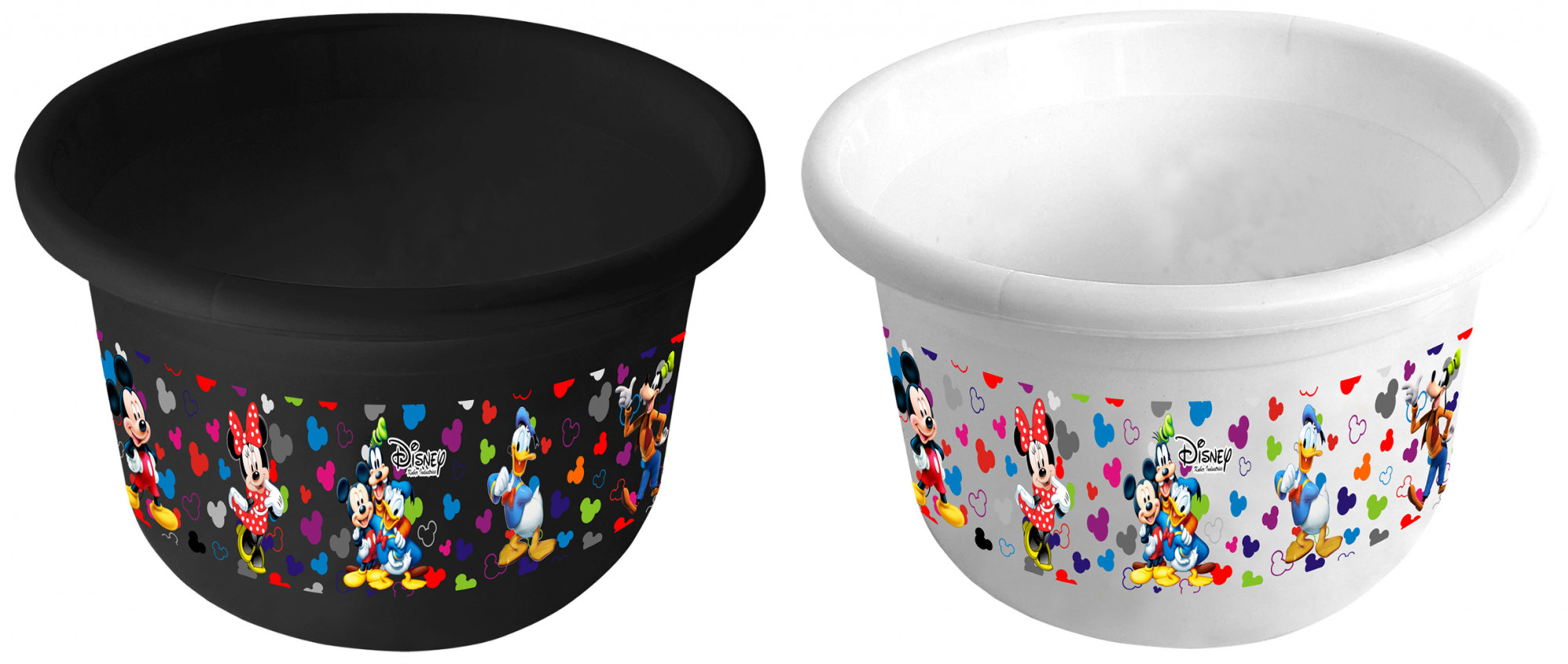 Kuber Industries Disney Team Mickey Print 2 Pieces Unbreakable Plastic Multipurpose Bath Tub/Washing Tub 25 Ltr (Black & White) -HS_35_KUBMART17479