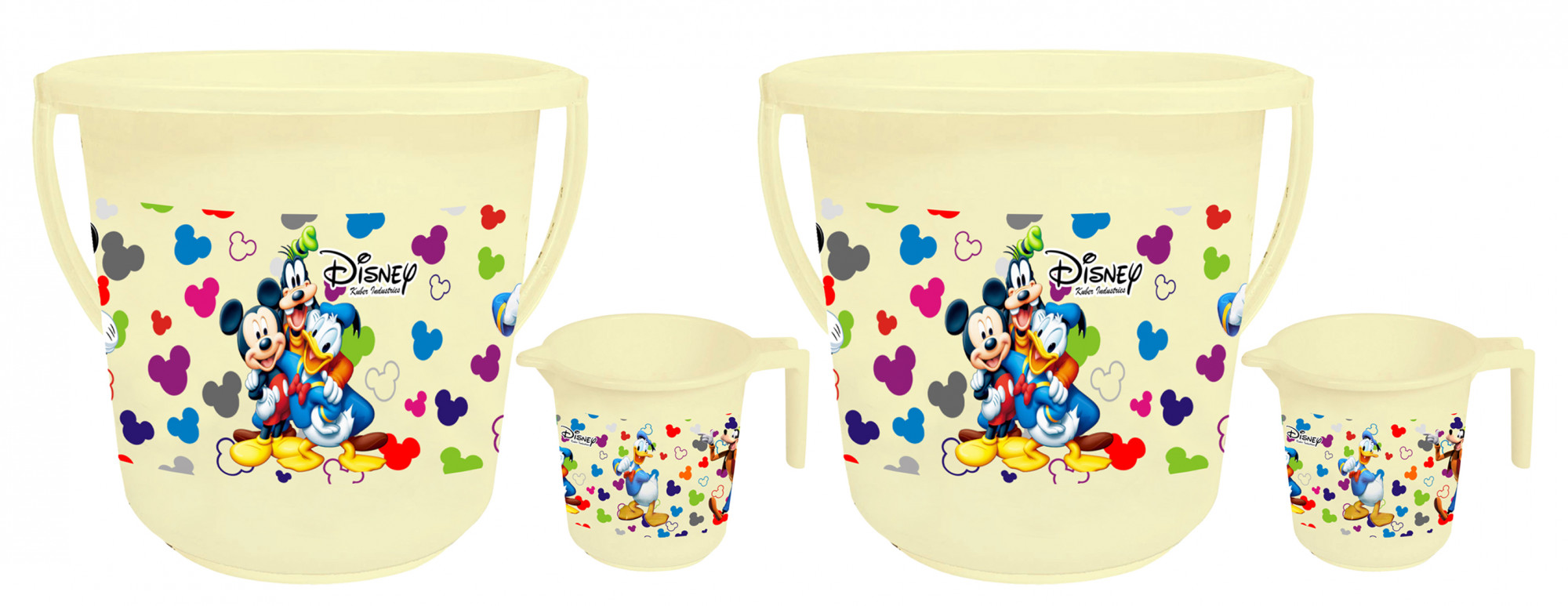 Kuber Industries Disney Team Mickey Print 2 Pieces Unbreakable Virgin Plastic Bathroom Bucket With Mug Set- Cream, (16 LTR Bucket & 500 ML Mug) -HS_35_KUBMART17485