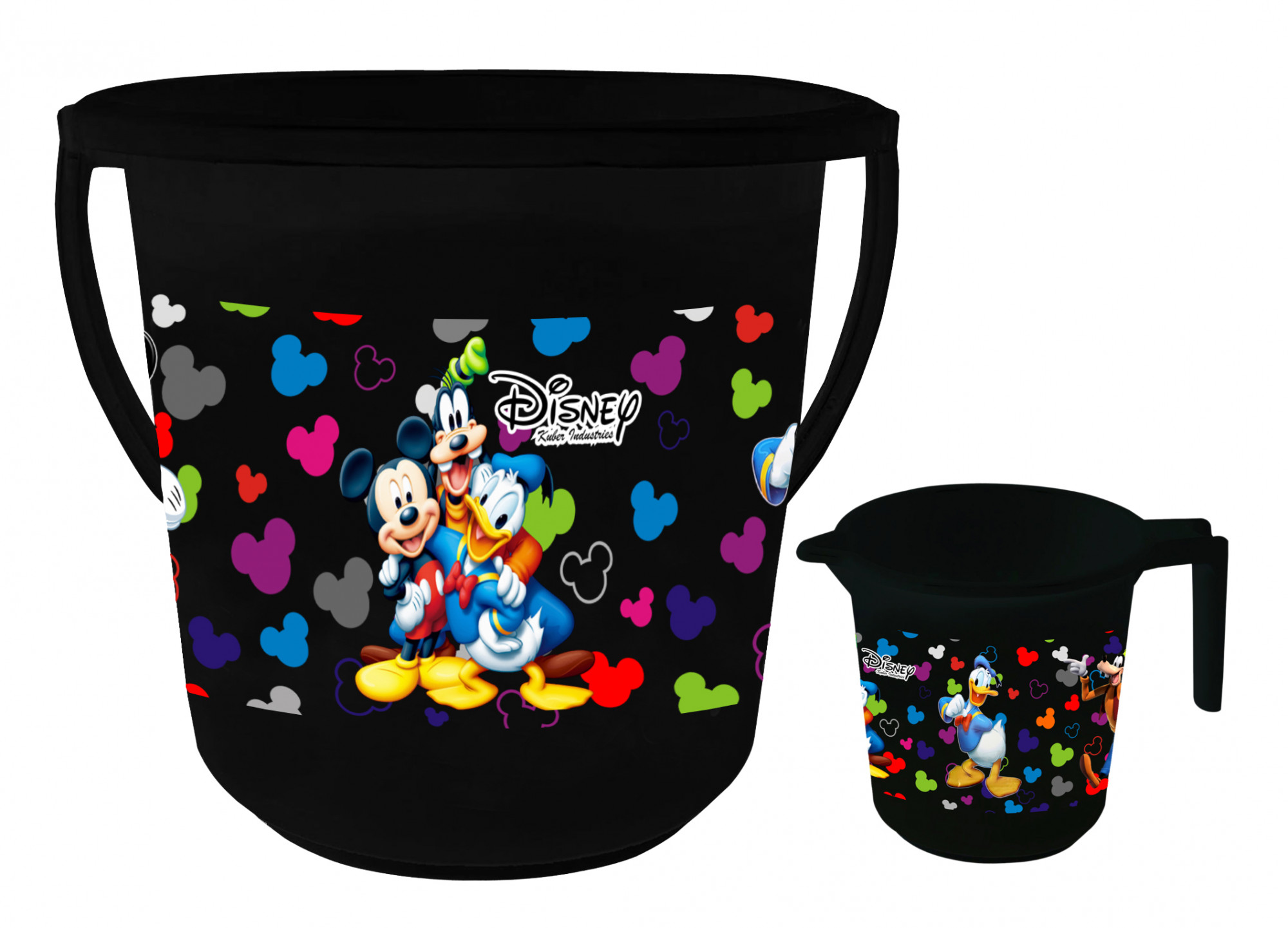 Kuber Industries Disney Team Mickey Print 2 Pieces Unbreakable Virgin Plastic Bathroom Bucket With Mug Set- Black, (16 LTR Bucket & 500 ML Mug) -HS_35_KUBMART17493
