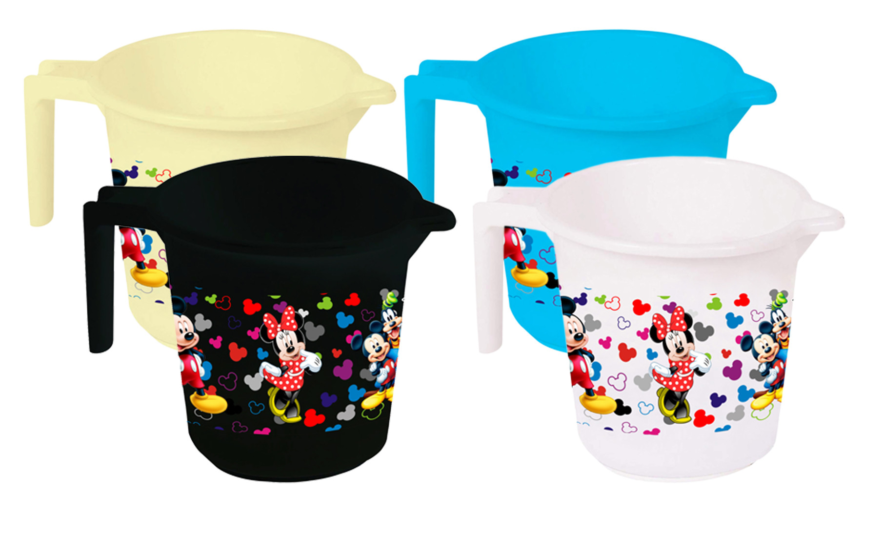 Kuber Industries Disney Team Mickey Print 4 Pieces Unbreakable Strong Plastic Bathroom Mug,500 ML (Cream & Blue & Black & White) -HS_35_KUBMART17155