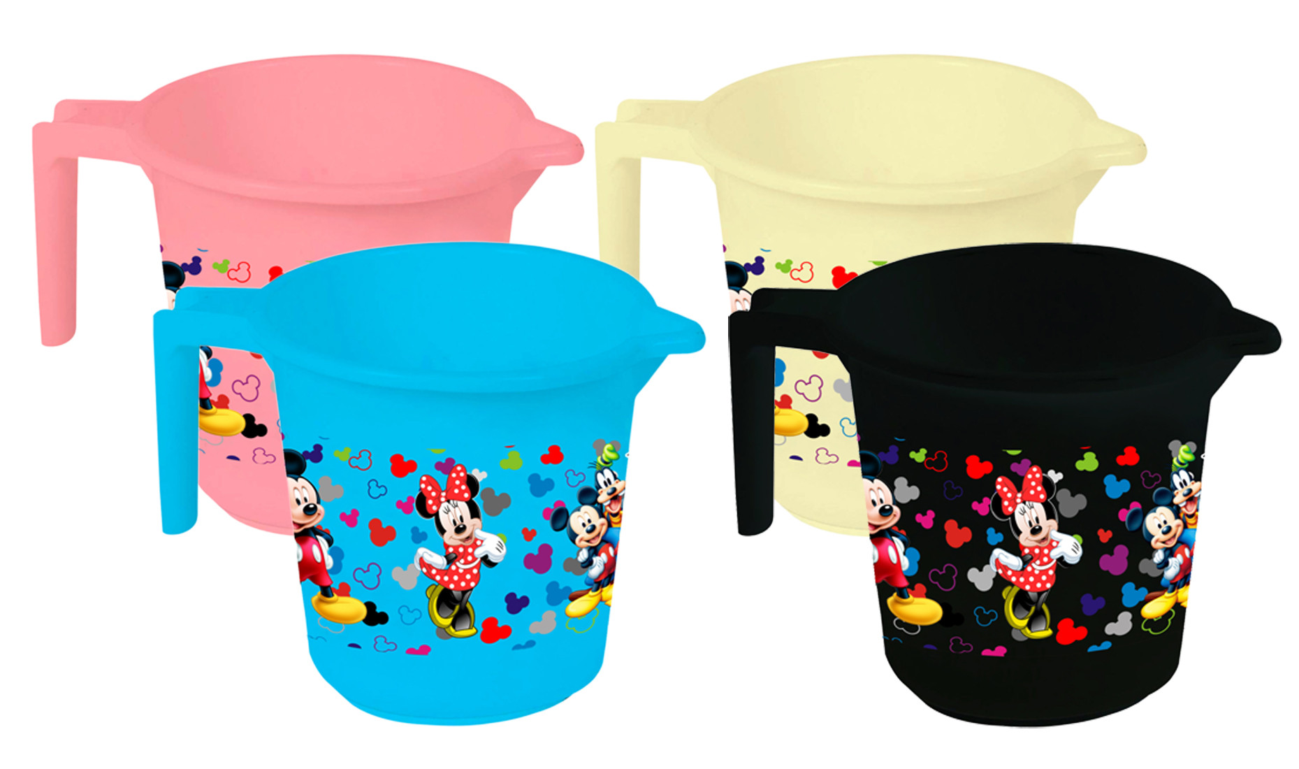 Kuber Industries Disney Team Mickey Print 4 Pieces Unbreakable Strong Plastic Bathroom Mug,500 ML (Pink & Cream & Blue & Black) -HS_35_KUBMART17151