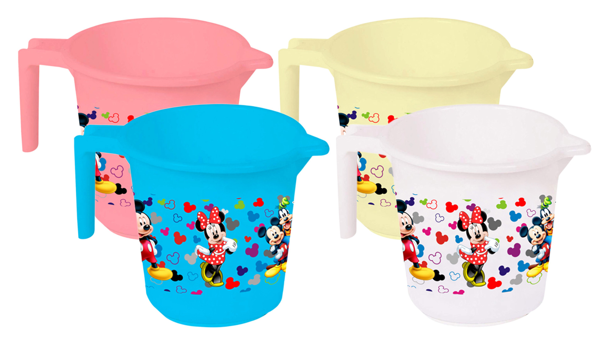Kuber Industries Disney Team Mickey Print 4 Pieces Unbreakable Strong Plastic Bathroom Mug,500 ML (Pink & Cream & Blue & White) -HS_35_KUBMART17153