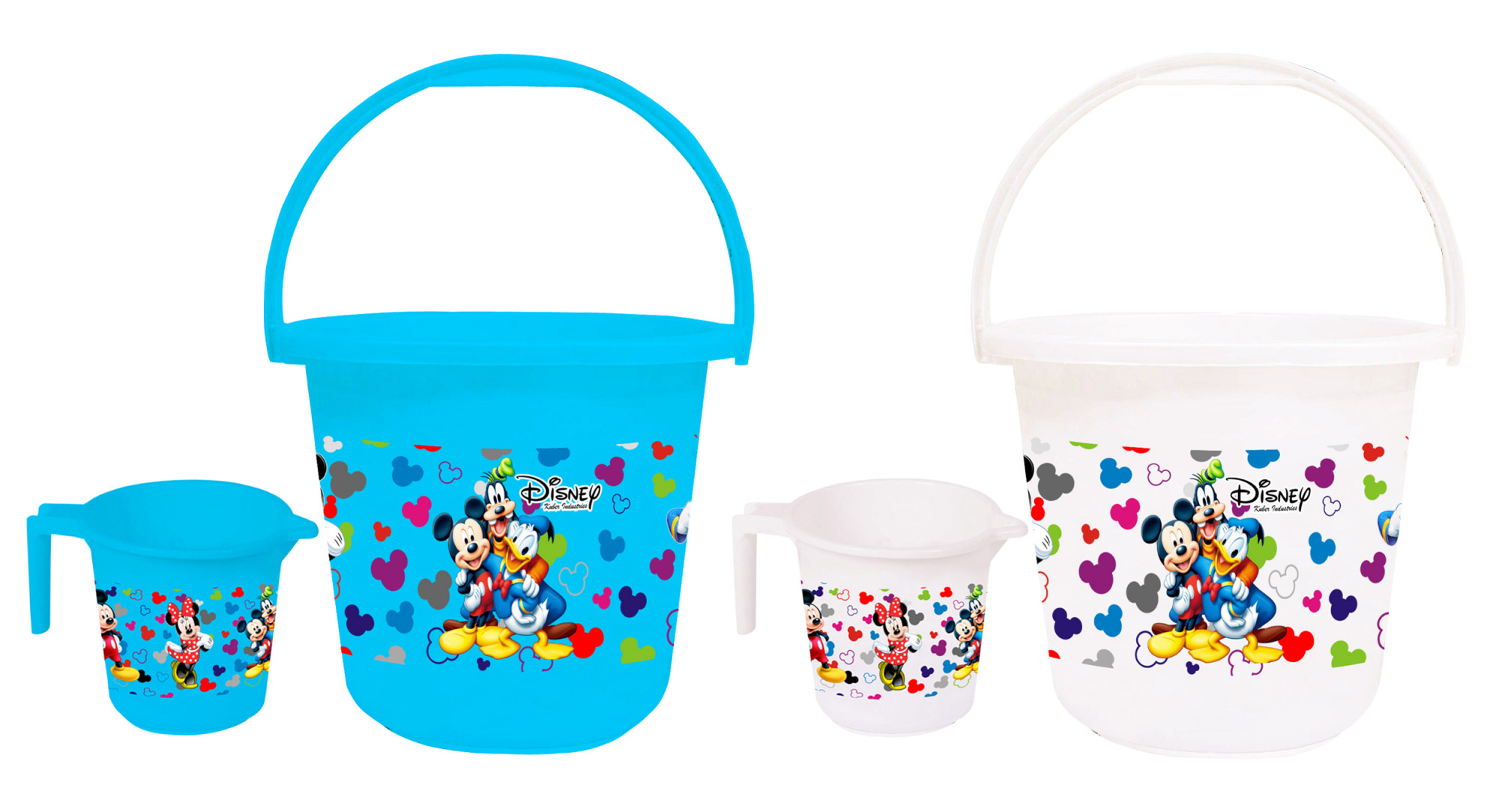 Kuber Industries Disney Team Mickey Print 4 Pieces Unbreakable Virgin Plastic Bathroom Bucket With Mug Set- Blue & White, (2 Pc 16 LTR Bucket & 2 Pc 500 ML Mug) -HS_35_KUBMART17517