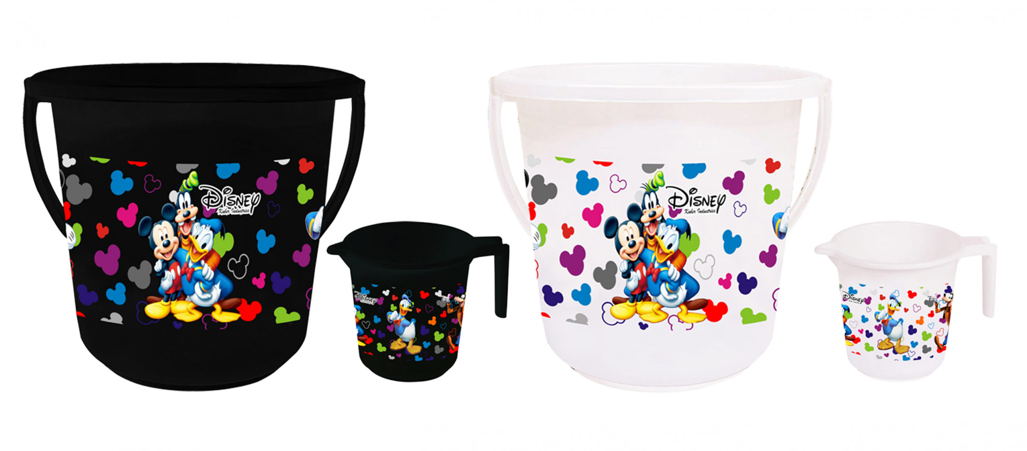 Kuber Industries Disney Team Mickey Print 4 Pieces Unbreakable Virgin Plastic Bathroom Bucket With Mug Set- Black & White, (2 Pc 16 LTR Bucket & 2 Pc 500 ML Mug) -HS_35_KUBMART17519