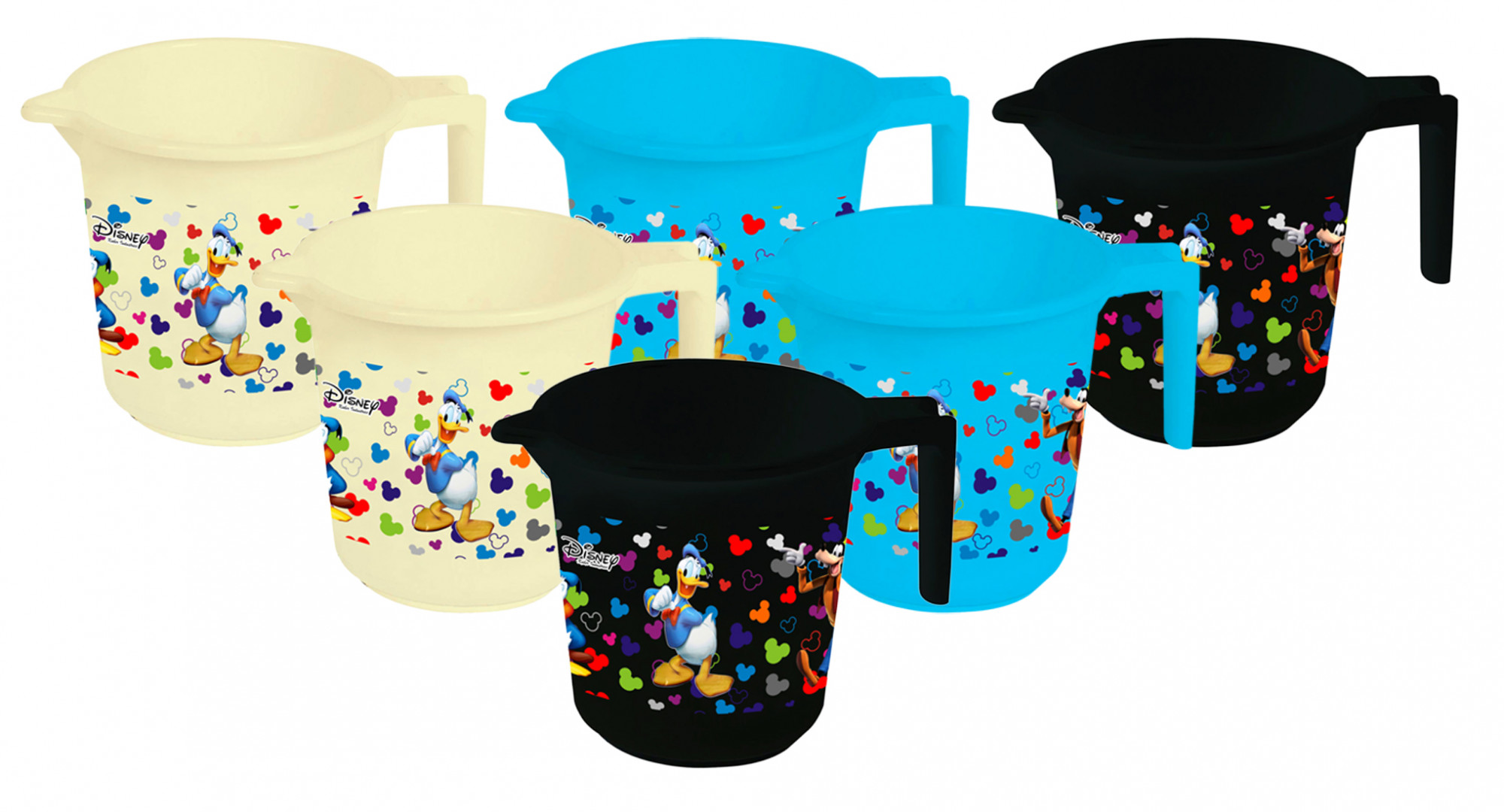 Kuber Industries Disney Team Mickey Print 6 Pieces Unbreakable Strong Plastic Bathroom Mug,500 ML (Cream & Blue & Black) -HS_35_KUBMART17183