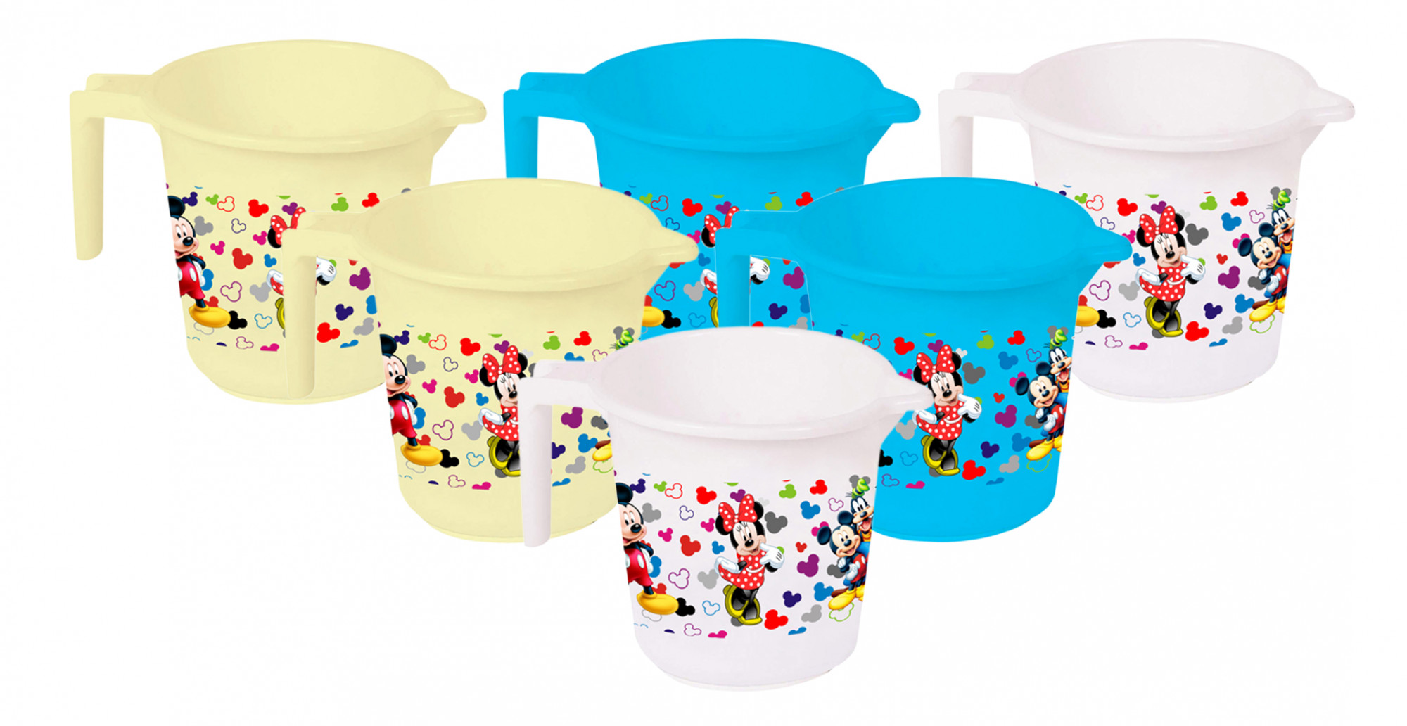 Kuber Industries Disney Team Mickey Print 6 Pieces Unbreakable Strong Plastic Bathroom Mug,500 ML (Cream & Blue & White) -HS_35_KUBMART17185