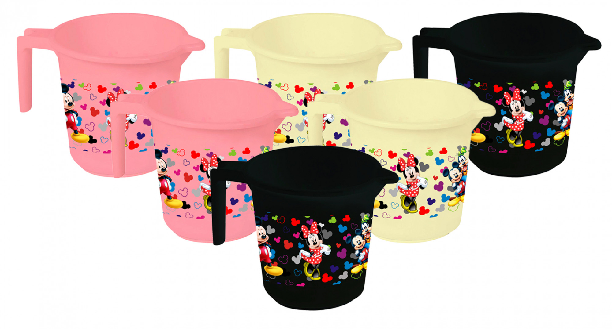 Kuber Industries Disney Team Mickey Print 6 Pieces Unbreakable Strong Plastic Bathroom Mug,500 ML (Pink & Cream & Black) -HS_35_KUBMART17179