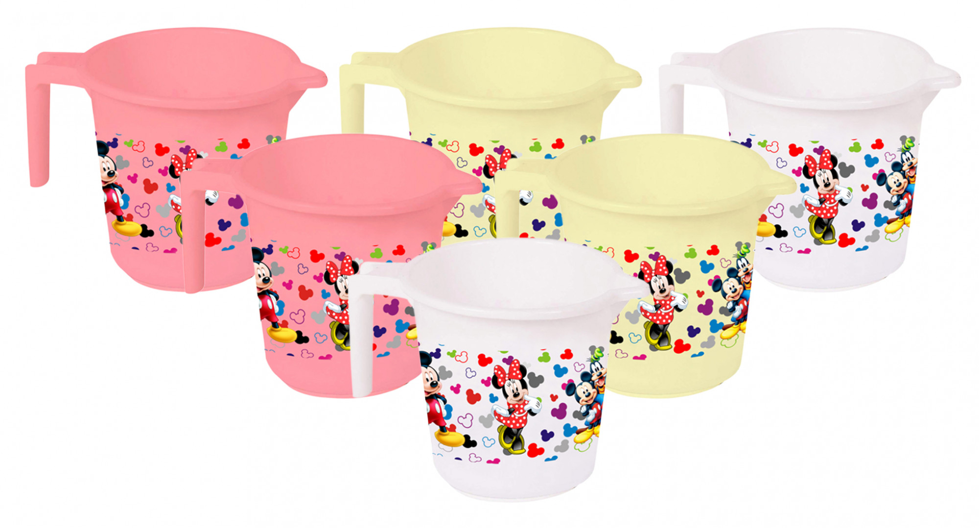 Kuber Industries Disney Team Mickey Print 6 Pieces Unbreakable Strong Plastic Bathroom Mug,500 ML (Pink & Cream & White) -HS_35_KUBMART17181