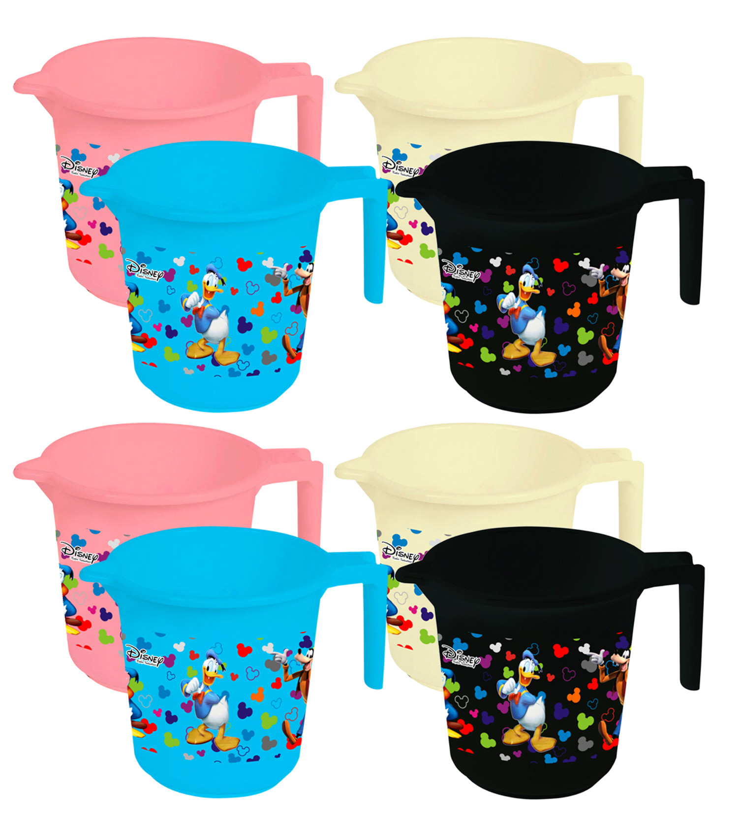 Kuber Industries Disney Team Mickey Print 8 Pieces Unbreakable Strong Plastic Bathroom Mug,500 ML (Pink & Cream & Blue & Black) -HS_35_KUBMART17209