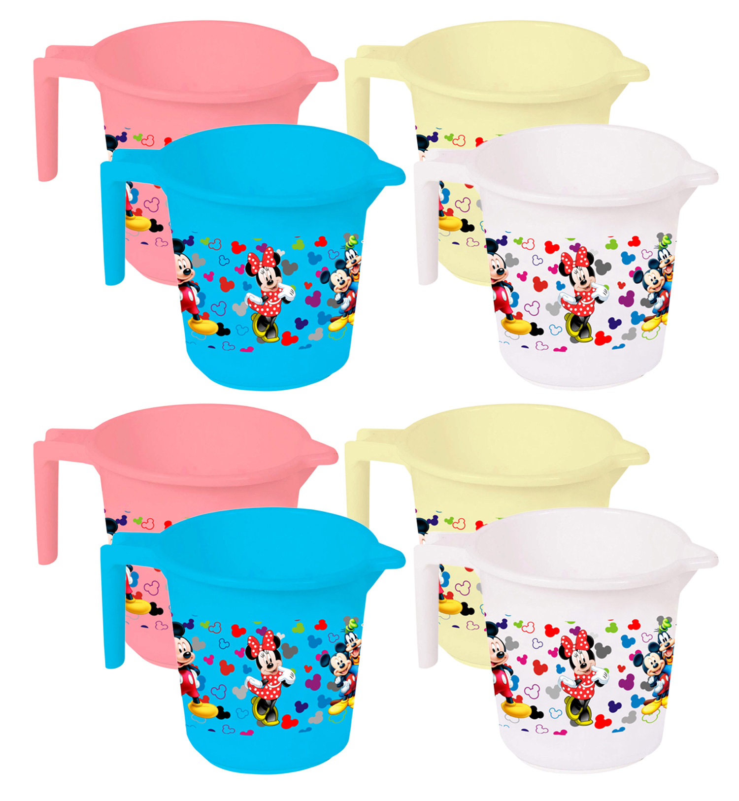 Kuber Industries Disney Team Mickey Print 8 Pieces Unbreakable Strong Plastic Bathroom Mug,500 ML (Pink & Cream & Blue & White) -HS_35_KUBMART17211
