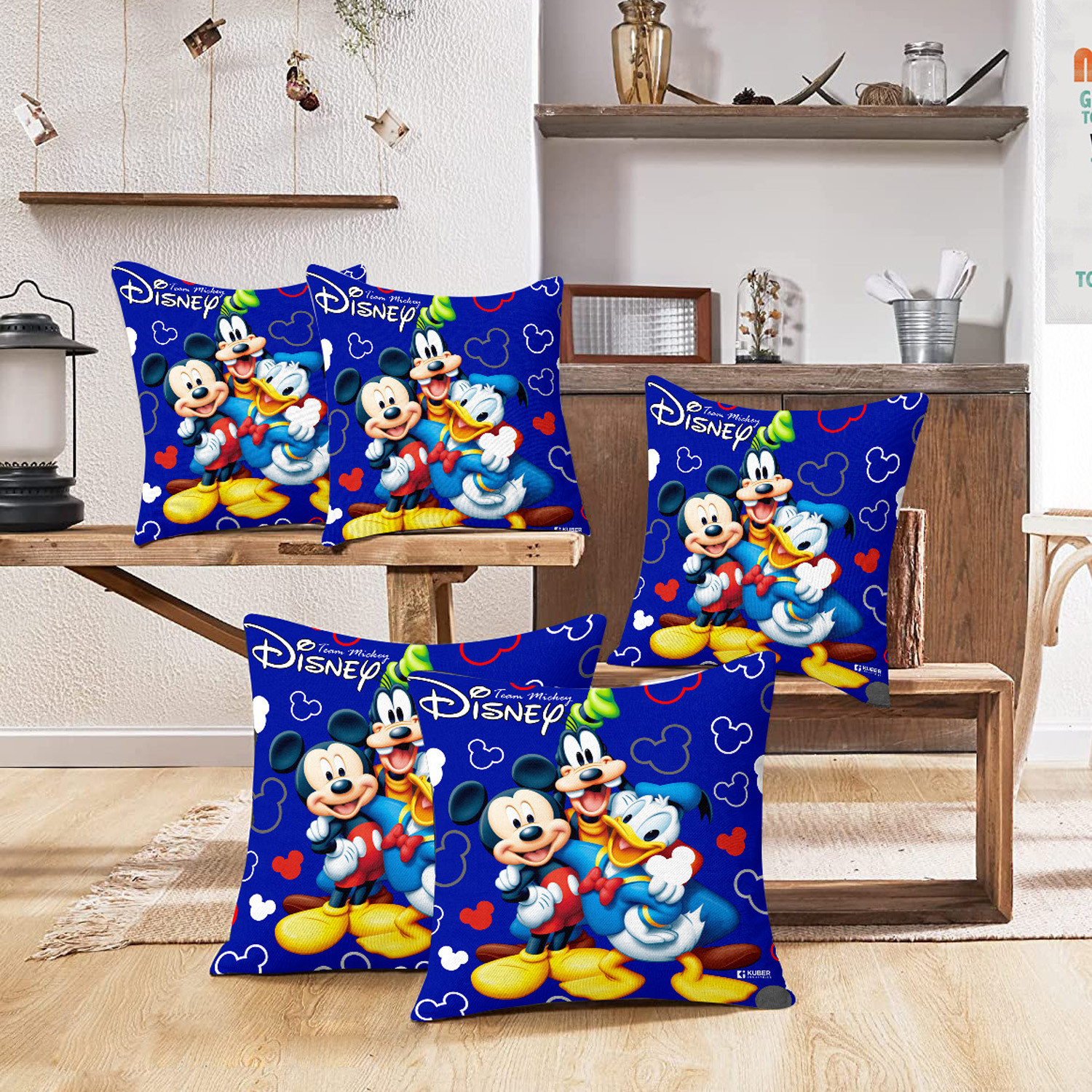 Kuber Industries Disney Team Mickey Print Cushion Cover|Sofa Cushion Covers|Cushion Covers 16 inch x 16 inch|Cushion Cover Set of 5 (Purple)
