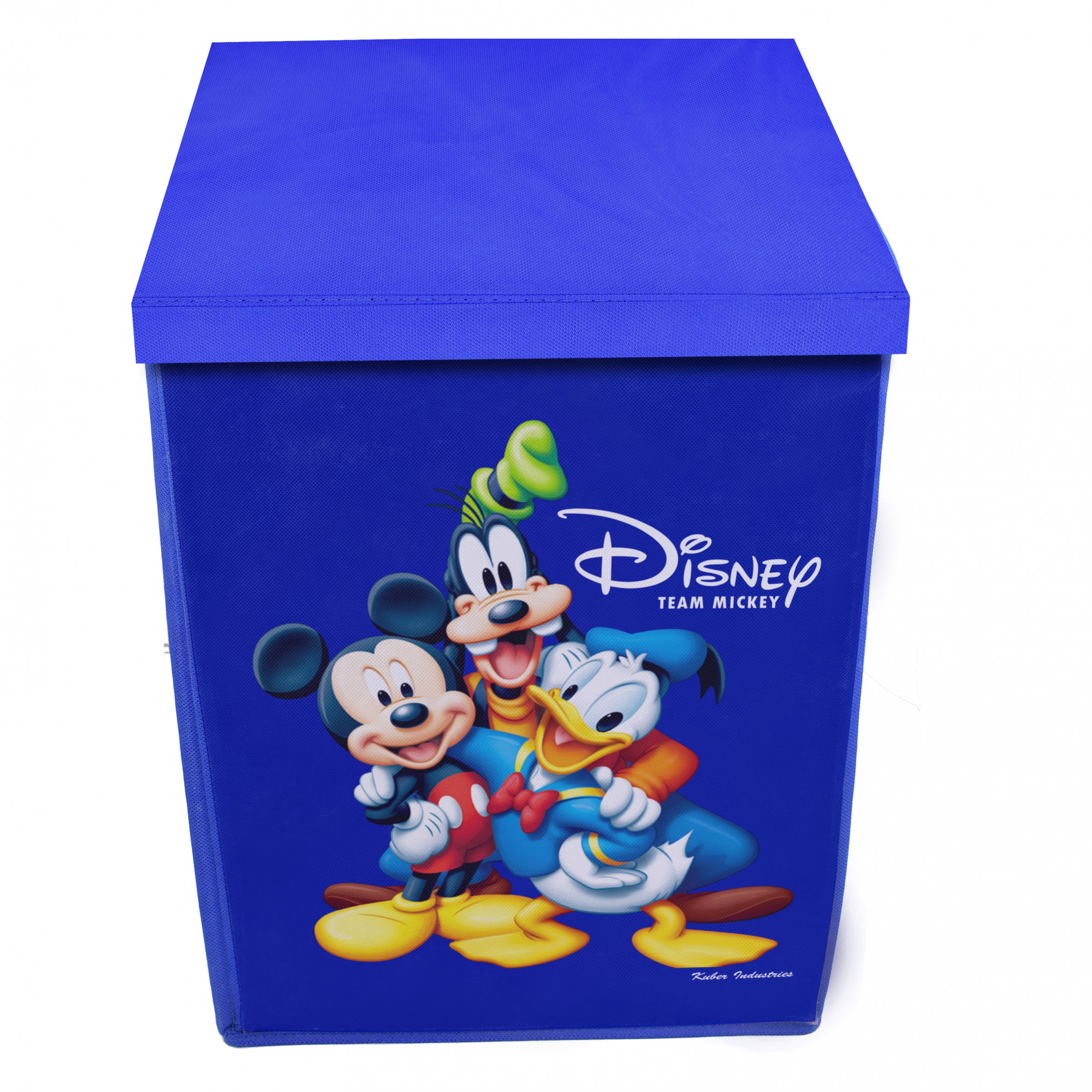 Kuber Industries Disney Team Mickey Print Non Woven Fabric Foldable Laundry Basket , Toy Storage Basket, Cloth Storage Basket with Lid & Handles (Royal Blue)-KUBMART1212