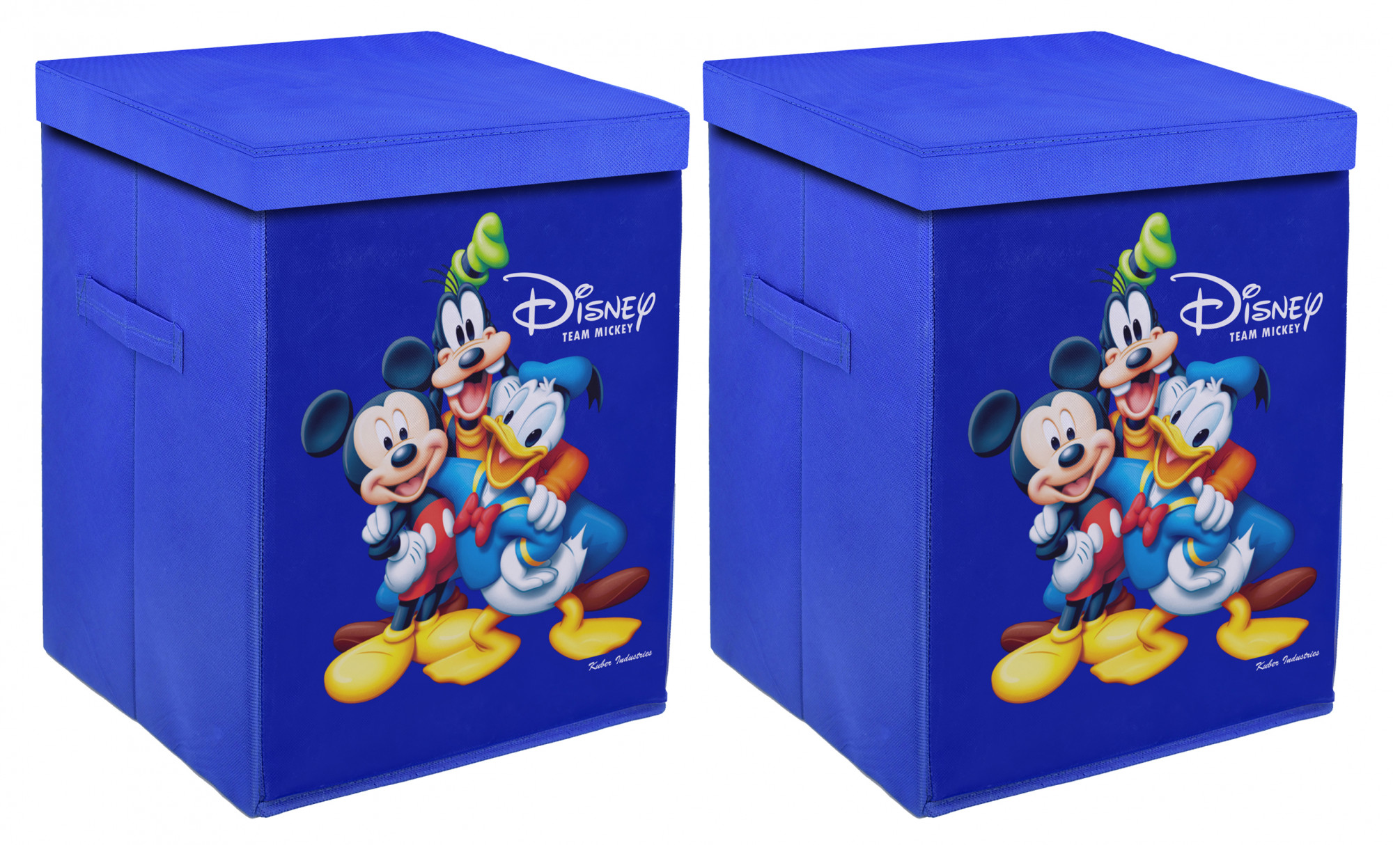 Kuber Industries Disney Team Mickey Print Non Woven Fabric Foldable Laundry Basket , Toy Storage Basket, Cloth Storage Basket with Lid & Handles (Royal Blue)-KUBMART1212