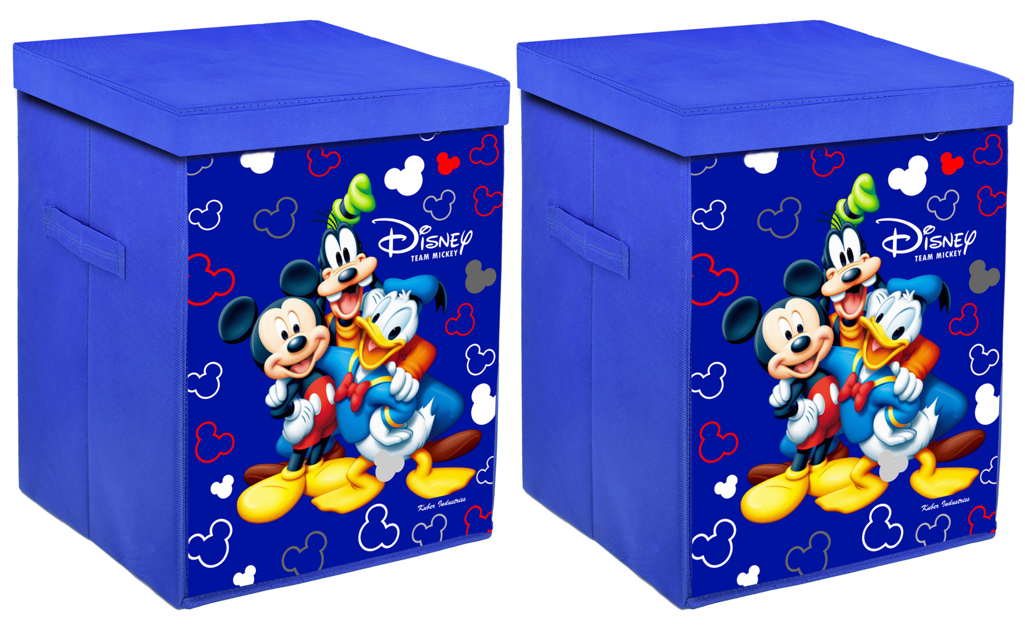 Kuber Industries Disney Team Mickey Print Non Woven Fabric Foldable Laundry Organiser with Lid & Handles (Royal Blue)-KUBMART3458