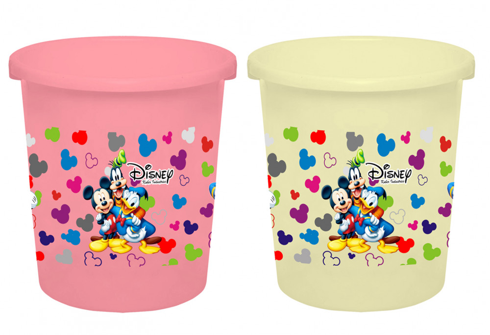 Kuber Industries Disney Team Mickey Print Plastic 2 Pieces Garbage Waste Dustbin/Recycling Bin for Home, Office, Factory, 5 Liters (Pink &amp; Cream) -HS_35_KUBMART17345