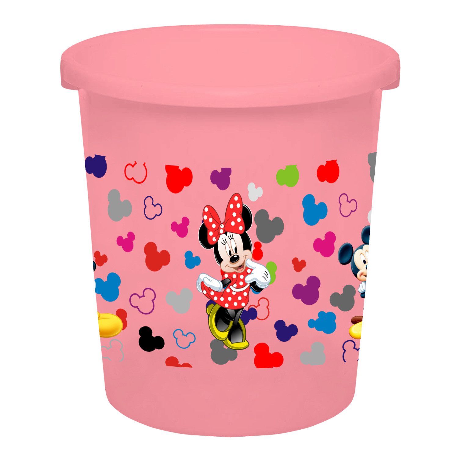 Kuber Industries Disney Team Mickey Print Plastic 2 Pieces Garbage Waste Dustbin/Recycling Bin for Home, Office, Factory, 5 Liters (Pink & Cream) -HS_35_KUBMART17345