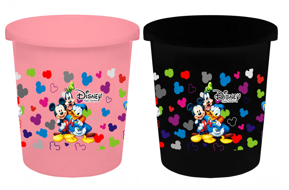 Kuber Industries Disney Team Mickey Print Plastic 2 Pieces Garbage Waste Dustbin/Recycling Bin for Home, Office, Factory, 5 Liters (Pink &amp; Black) -HS_35_KUBMART17349