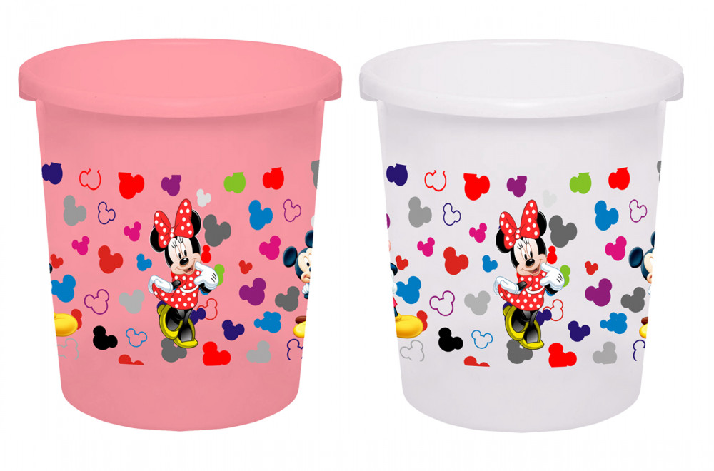 Kuber Industries Disney Team Mickey Print Plastic 2 Pieces Garbage Waste Dustbin/Recycling Bin for Home, Office, Factory, 5 Liters (Pink &amp; White) -HS_35_KUBMART17351
