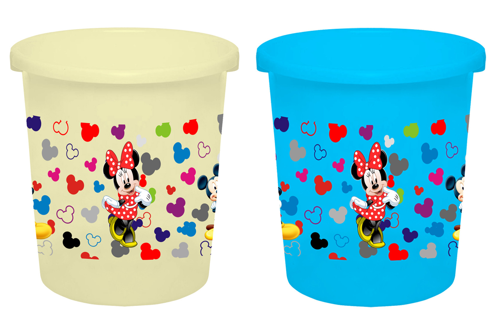 Kuber Industries Disney Team Mickey Print Plastic 2 Pieces Garbage Waste Dustbin/Recycling Bin for Home, Office, Factory, 5 Liters (Cream & Blue) -HS_35_KUBMART17353