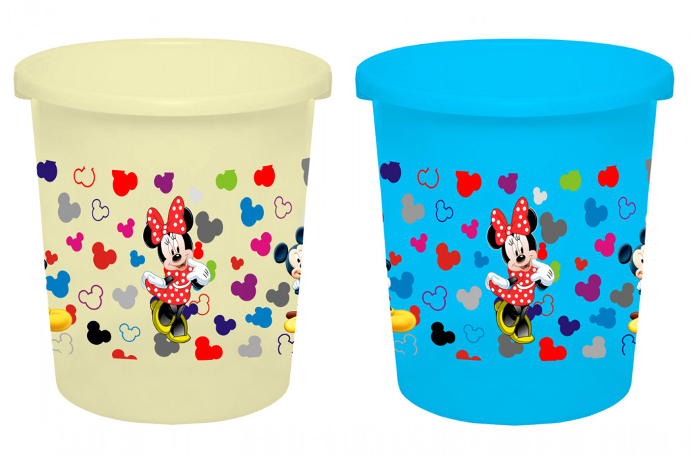 Kuber Industries Disney Team Mickey Print Plastic 2 Pieces Garbage Waste Dustbin/Recycling Bin for Home, Office, Factory, 5 Liters (Cream &amp; Blue) -HS_35_KUBMART17353