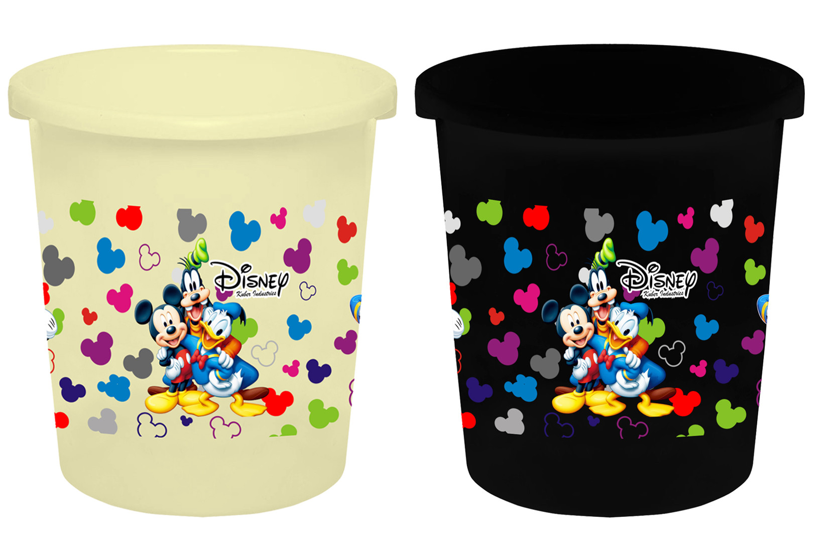 Kuber Industries Disney Team Mickey Print Plastic 2 Pieces Garbage Waste Dustbin/Recycling Bin for Home, Office, Factory, 5 Liters (Cream & Black) -HS_35_KUBMART17355