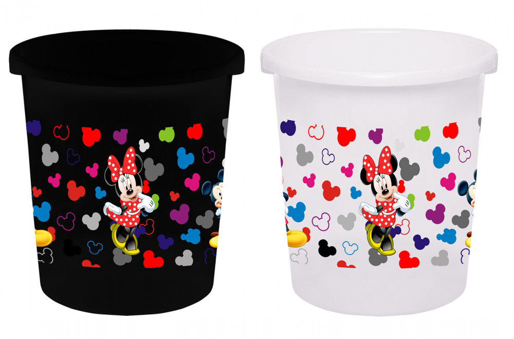 Kuber Industries Disney Team Mickey Print Plastic 2 Pieces Garbage Waste Dustbin/Recycling Bin for Home, Office, Factory, 5 Liters (Black &amp; White) -HS_35_KUBMART17363