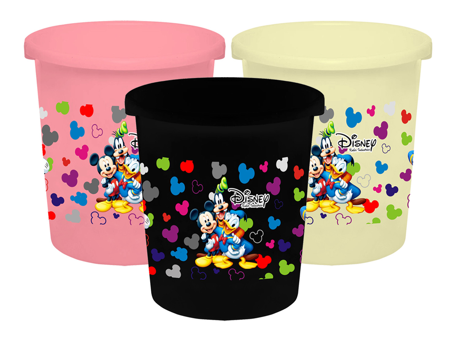 Kuber Industries Disney Team Mickey Print Plastic 3 Pieces Garbage Waste Dustbin/Recycling Bin for Home, Office, Factory, 5 Liters (Pink & Cream & Black) -HS_35_KUBMART17367