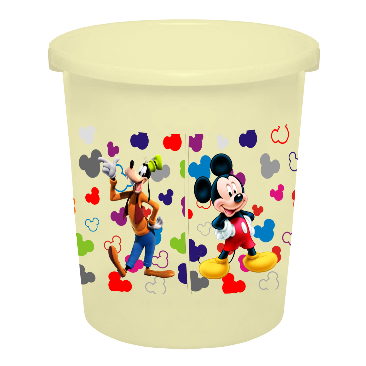 Kuber Industries Disney Team Mickey Print Plastic 3 Pieces Garbage Waste Dustbin/Recycling Bin for Home, Office, Factory, 5 Liters (Pink & Cream & Black) -HS_35_KUBMART17367