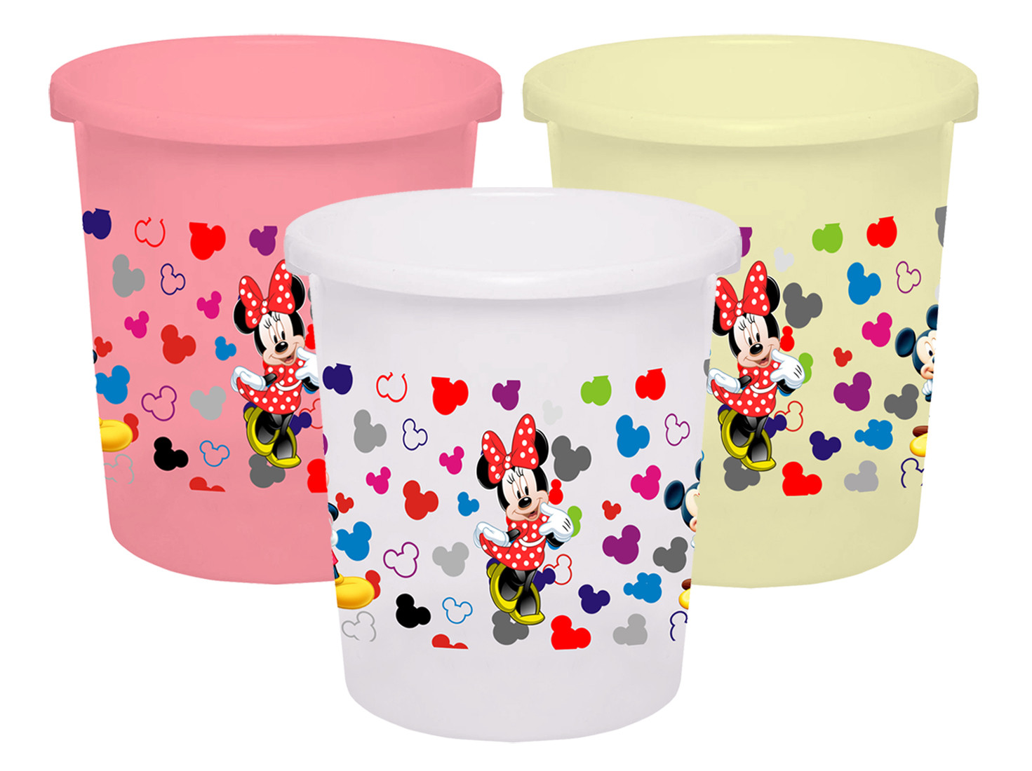 Kuber Industries Disney Team Mickey Print Plastic 3 Pieces Garbage Waste Dustbin/Recycling Bin for Home, Office, Factory, 5 Liters (Pink & Cream & White) -HS_35_KUBMART17369