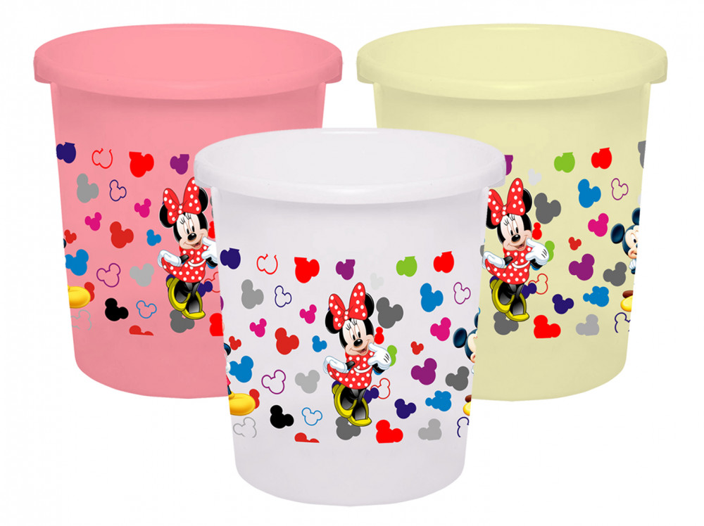 Kuber Industries Disney Team Mickey Print Plastic 3 Pieces Garbage Waste Dustbin/Recycling Bin for Home, Office, Factory, 5 Liters (Pink &amp; Cream &amp; White) -HS_35_KUBMART17369